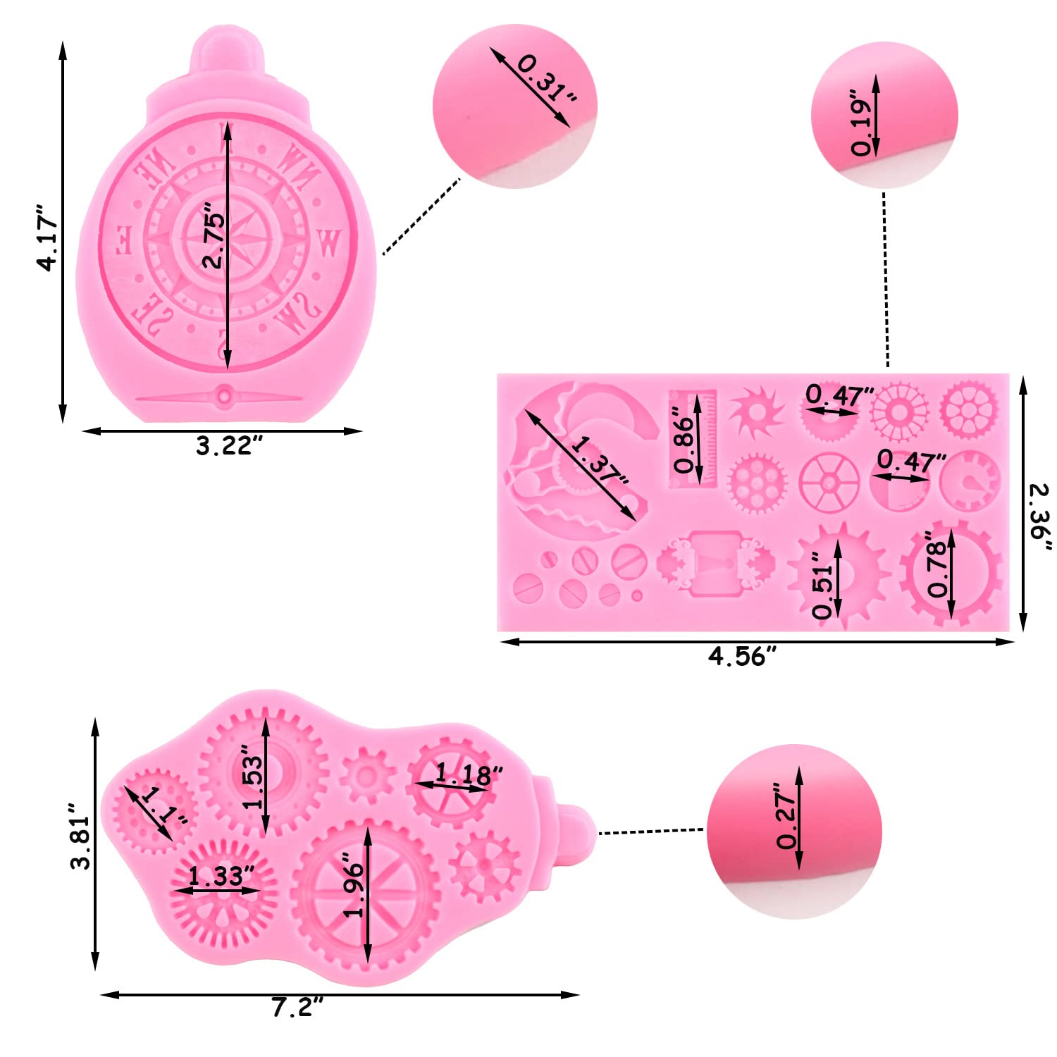 Zixiang Steampunk Gear Silicone Mold Compass Cogs Gears Teeth Fondant Molds For Steampunk Travel Themed Cake Decoration Chocolat