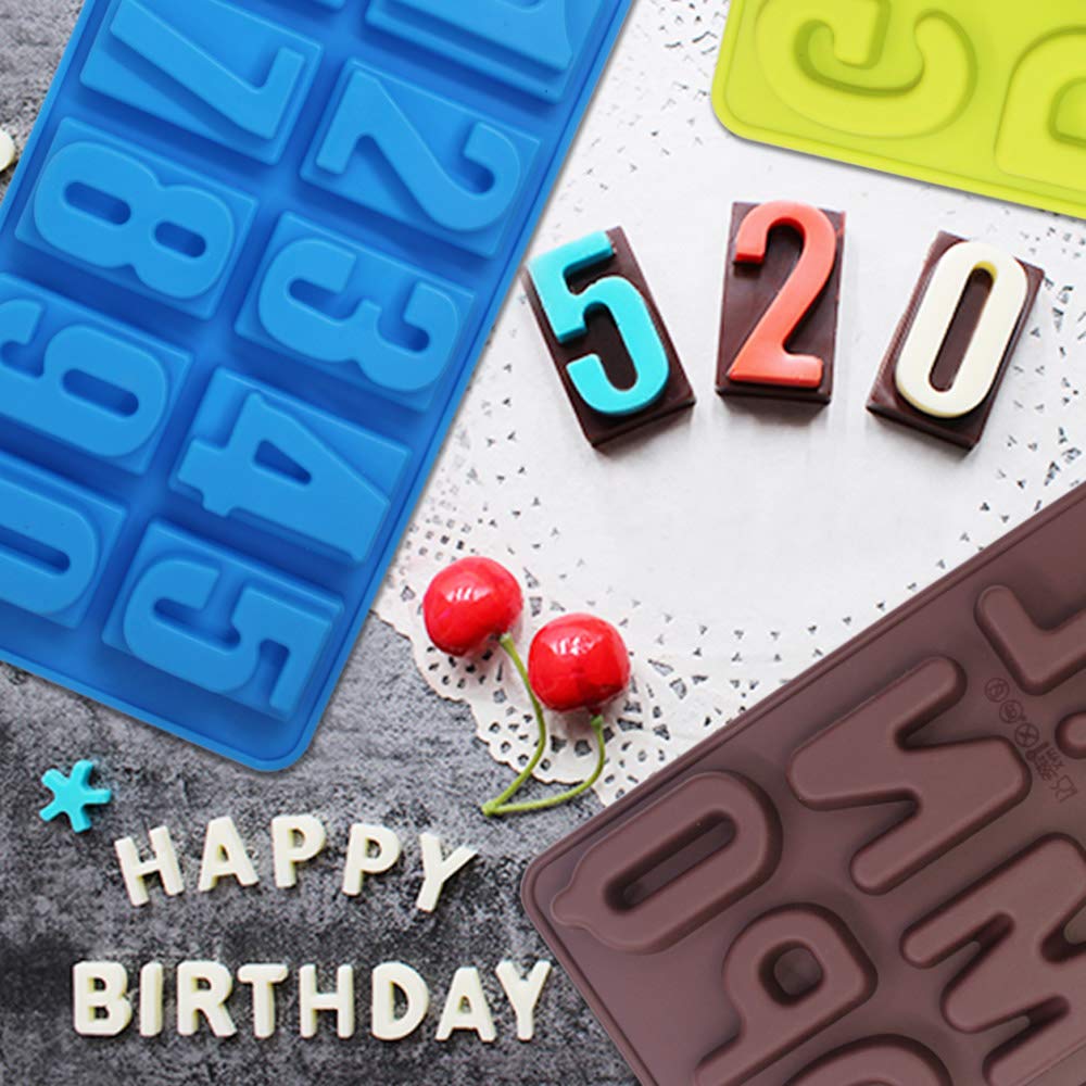 4 Pcs Silicone Numbers Alphabets Trays Molds, Finegood 26 Letters & Numbers Candy Mould Biscuit Chocolate Diy Baking Pans Ice Cu