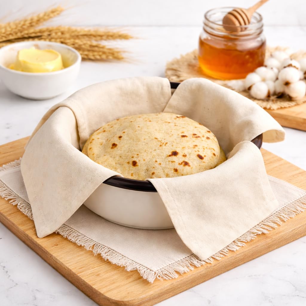 Cuatro Pack Of 3 Cotton Roti Clothes Wrap With Flaps, Double Layer Cotton Cover For Chapati, Hot Case, Traditional Style Kitchen