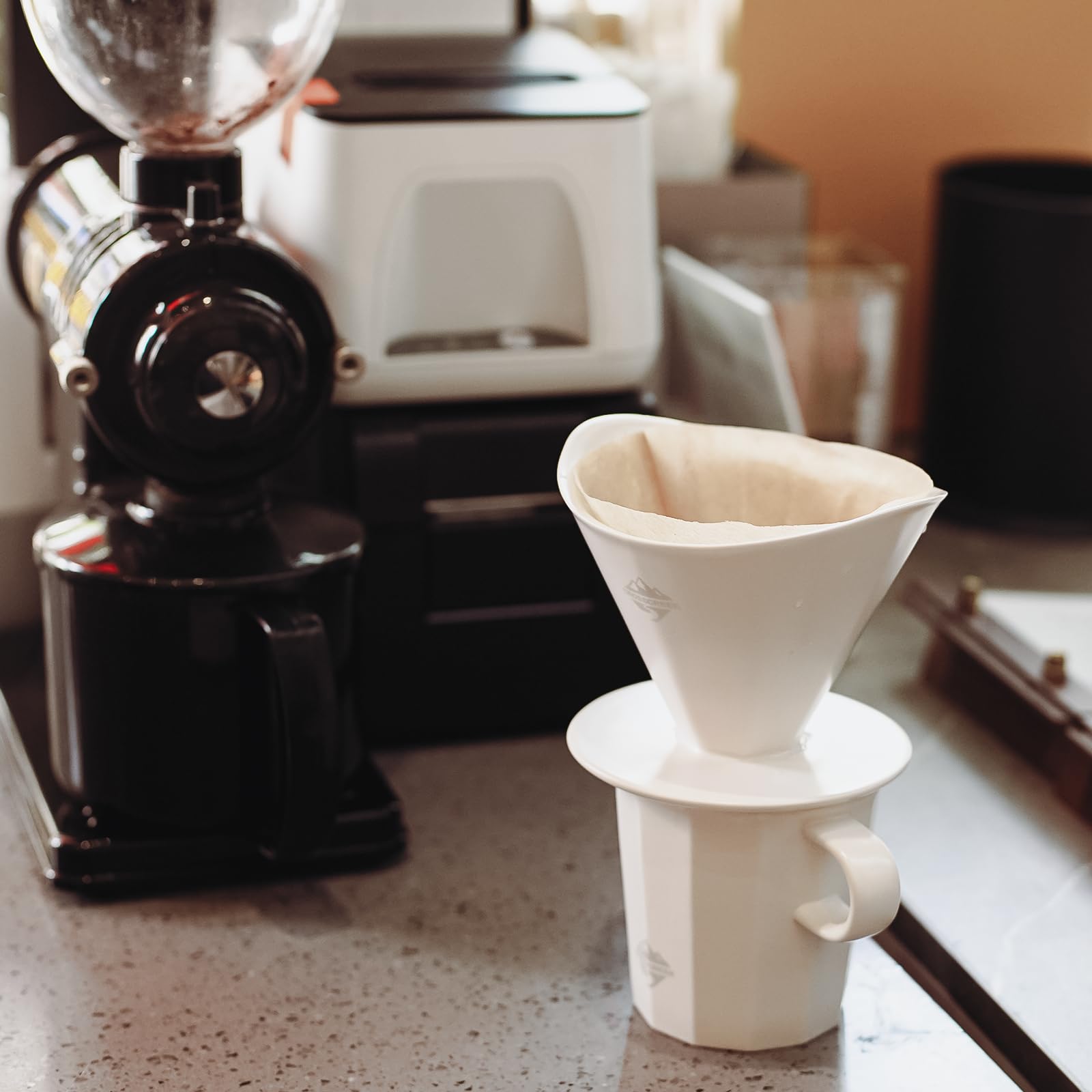 Crosscreek Pour Over Coffee Maker Set, White Ceramic Coffee Dripper With V60 Paper Filter, White Ceramic Streamline Coffee Mug F