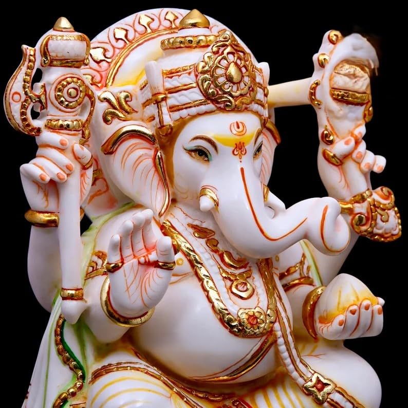 Ganesha Statue, 38 Cm Big Hand Painted Cultured Marble Ganesha Statue, Ganesh Statue, Ganpati Idol, Ganapathi Idol, House Warmin