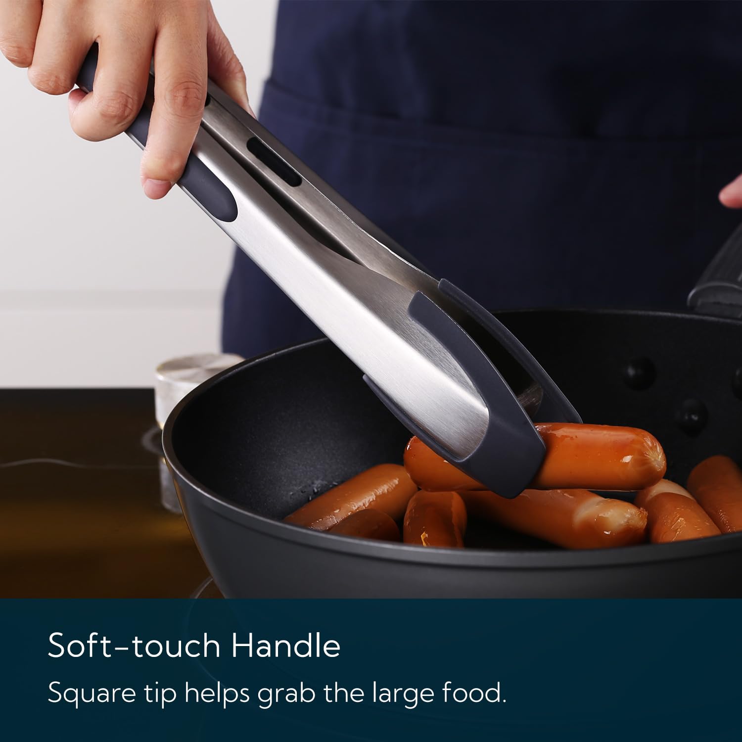 Kitchendao Tongs For Cooking With Silicone Tips 12 Inch, One-Handed For Convenience, Soft-Touch Handle, Silicone Tipped Stainles
