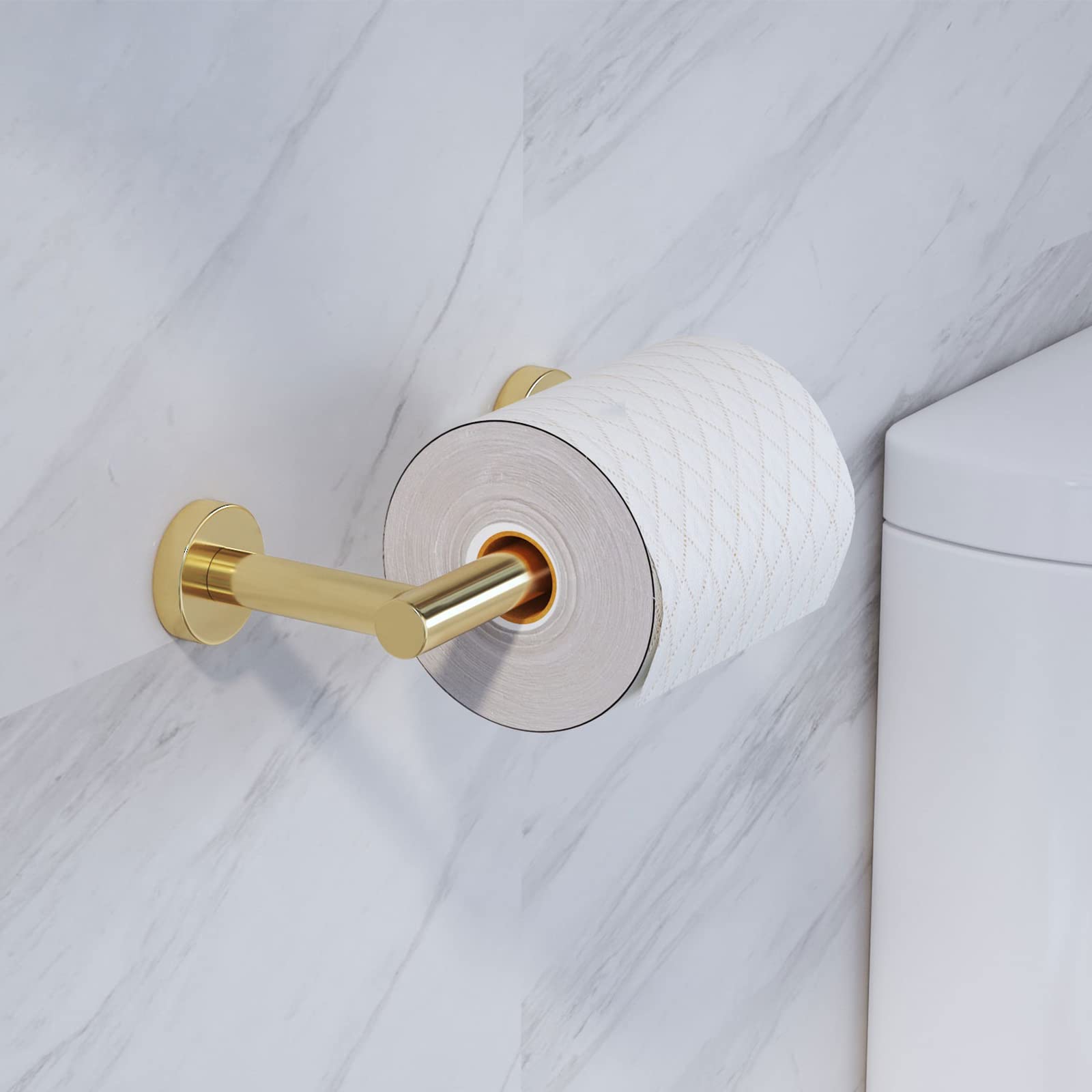Pokim Gold Toilet Paper Holder - Metal Bathroom Flexible Pivoting Tissue Handle On Wall Mounted, Sus 304 Stainless Steel Adjusta