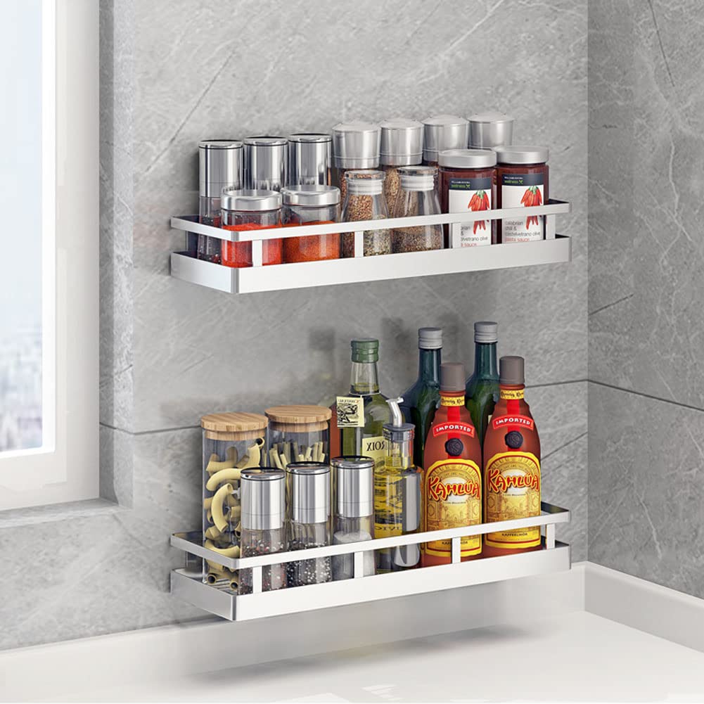 Spice Rack Organizer, SUS304 Stainless steel Wall Mount Spice Rack Storage Basket - Seasoning Container, Kitchen Spice Organizer