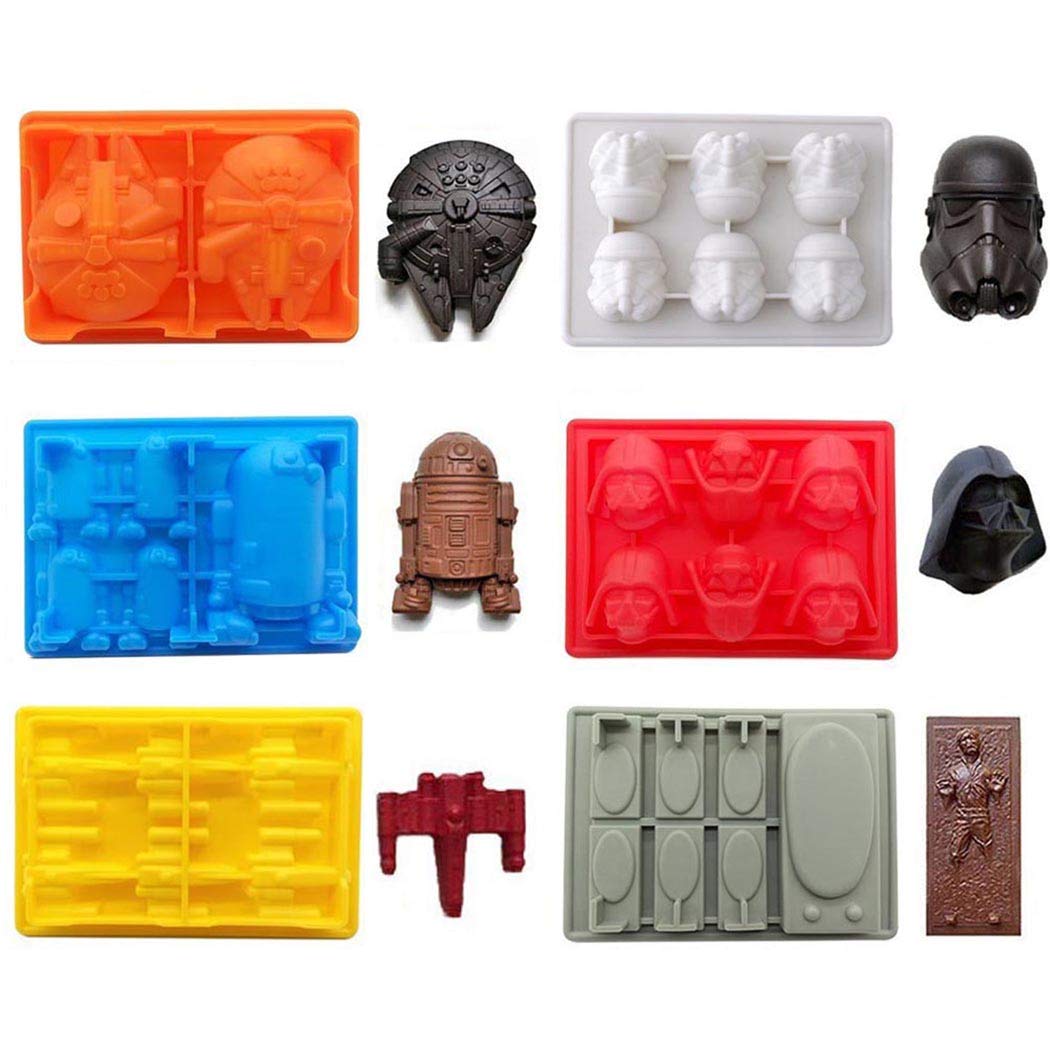 Fantasybear Star War Shaped Mold,Set Of 6 Silicone Flexible Molds For Star Wars Lovers Robots Birthday Cake Decoration Candy Mol