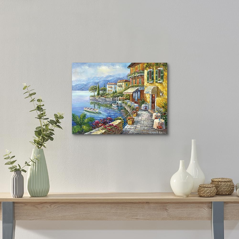 Sd Soft Dance Mediterranean Town Painting Canvas Print - Coastal City Artwork Wall Art Reproduction For Living Room (11'' X 16''