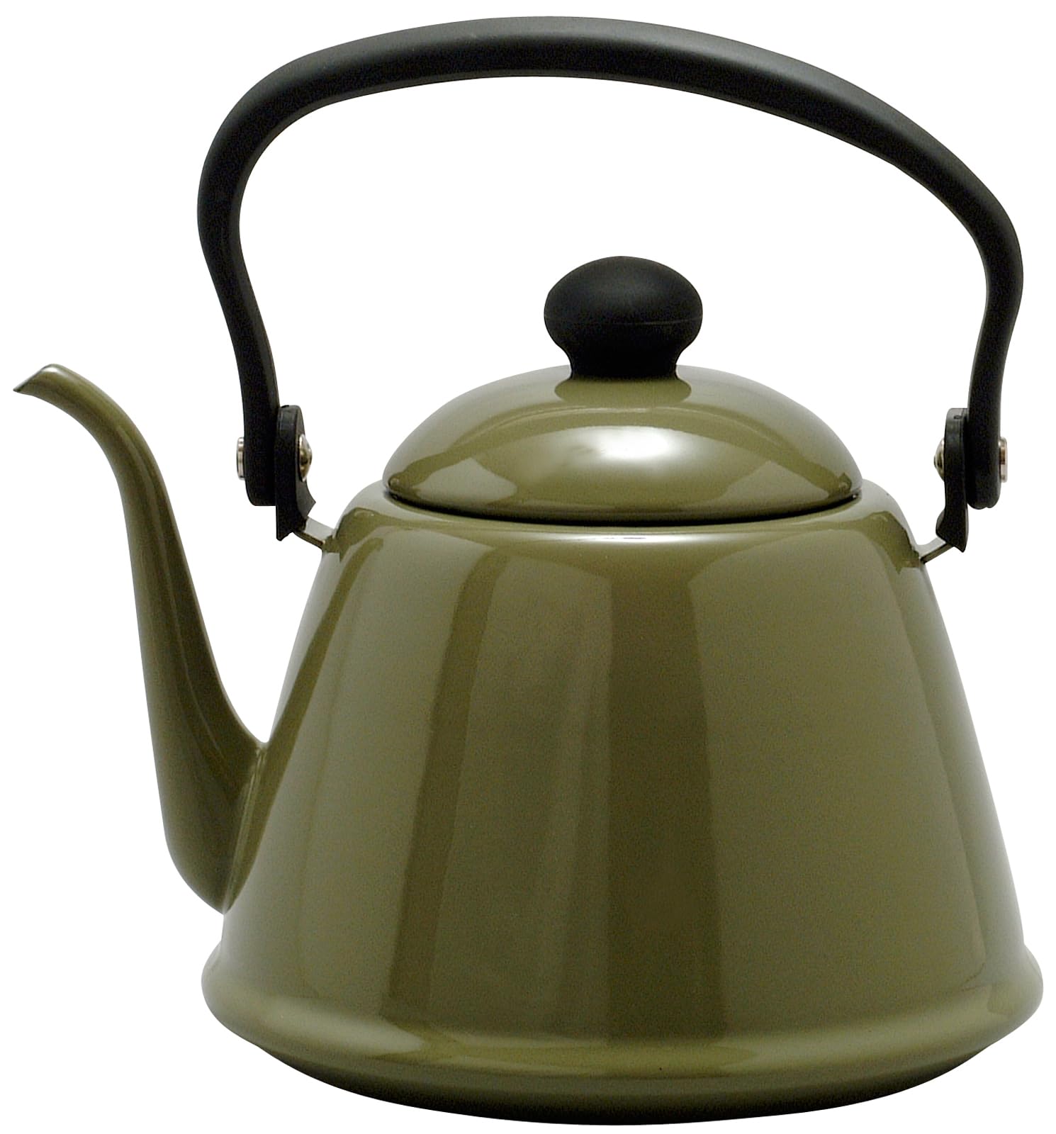 Nodahoro Drip Kettle, 0.6 gal (2 L), Enameled Gas Fire/Induction Compatible, Thin Mouth, Made in Japan, Olive DK-200OL