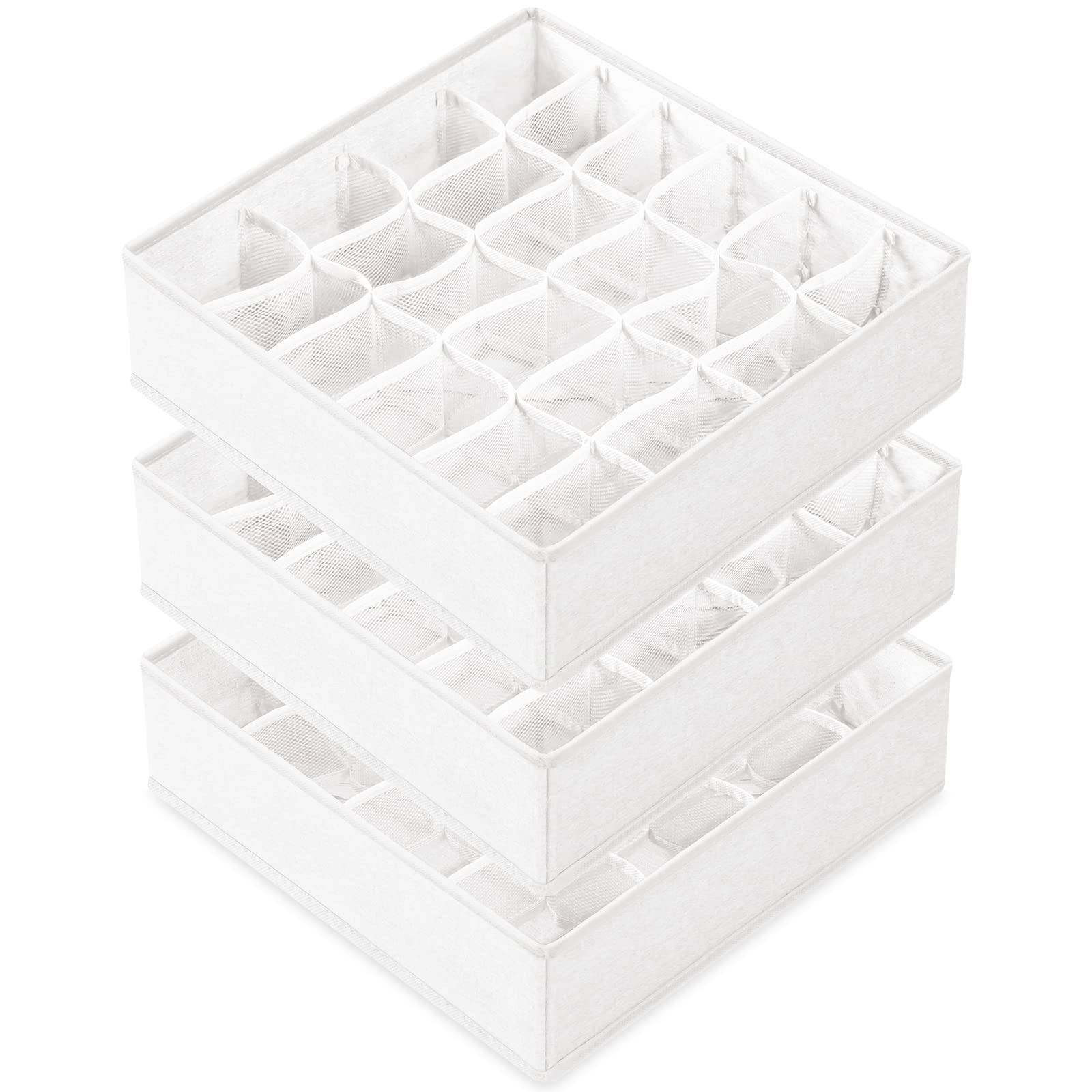 Criusia 3 Pack Sock Underwear Drawer Organizer Dividers, 64 Cell Fabric Foldable Cabinet Closet Organizers and Storage Boxes for