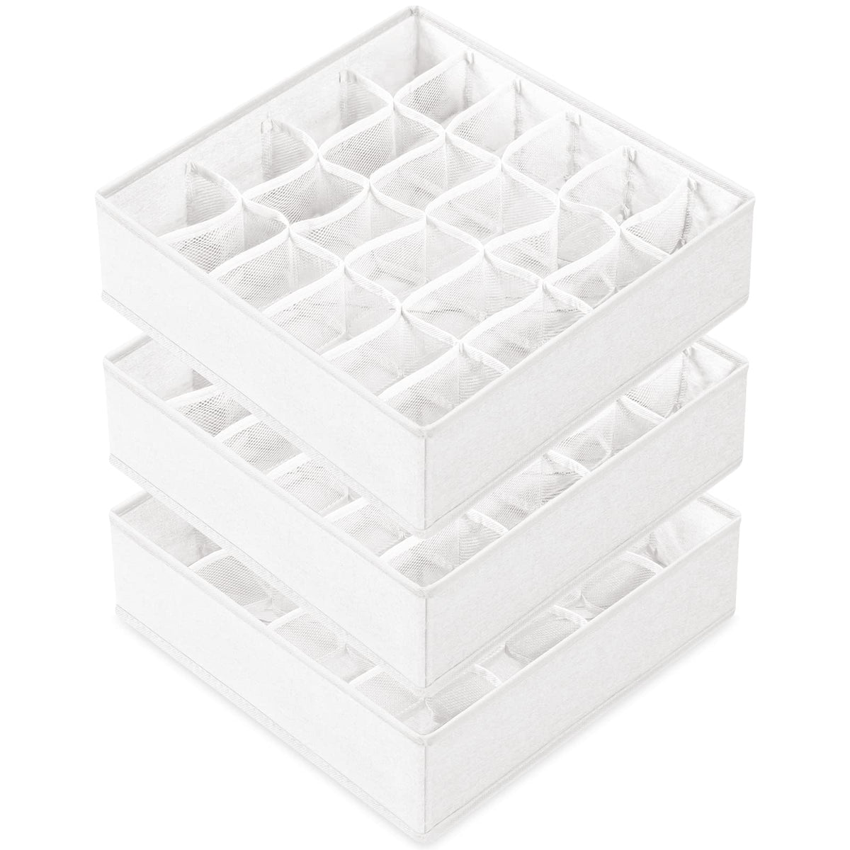 Criusia 3 Pack Sock Underwear Drawer Organizer Dividers, 64 Cell Fabric Foldable Cabinet Closet Organizers and Storage Boxes for