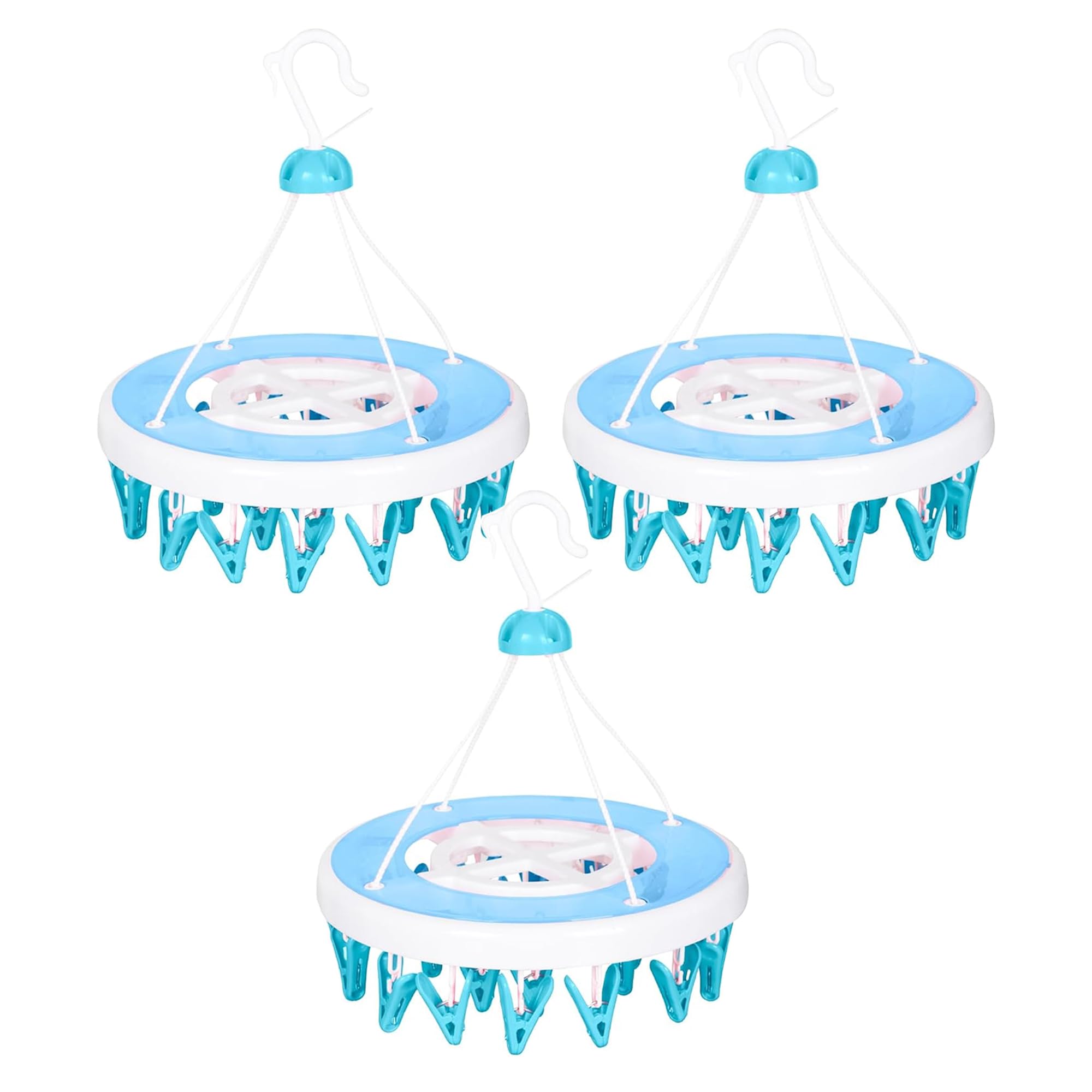 Kuber Industries (Pack Of 3) Cloth Drying Hanger | 24 Clips Baby Drying Pegs | 360 Degree Rotatable Hanger | Clip Stand For Clot