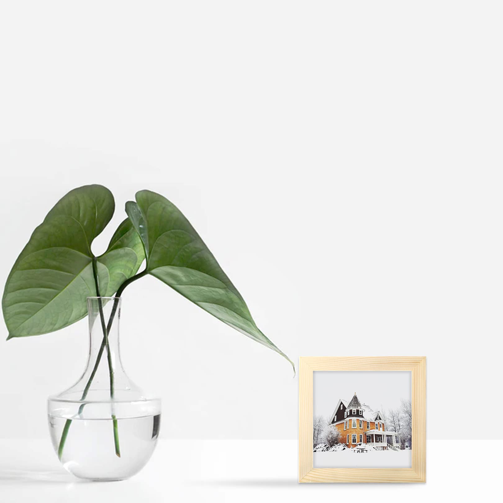 4x4 Grain Picture Frames Square Classic Natural Wood 6 Pack for Wall Mounting and Tabletop Display