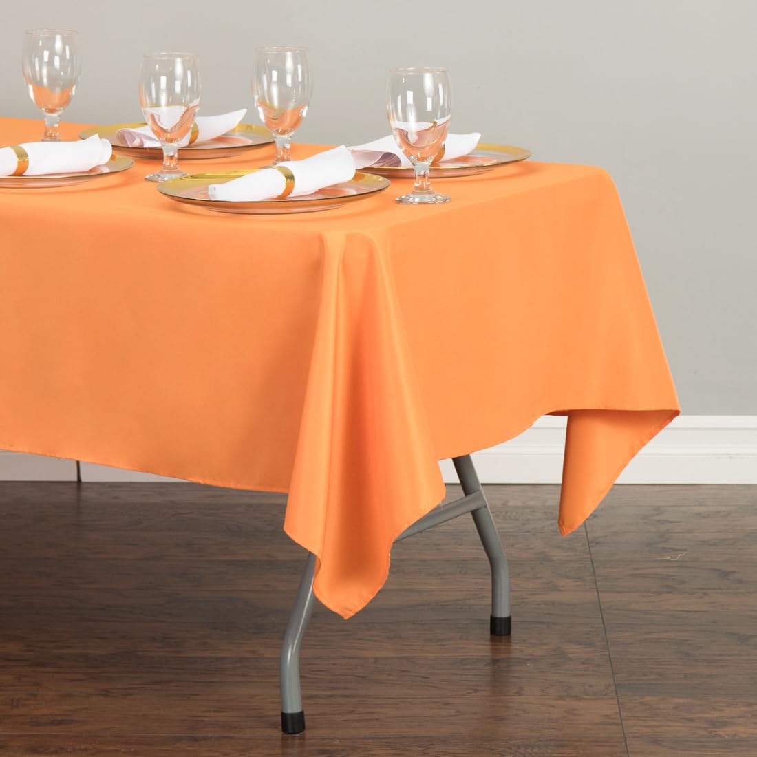 Ltc Linens 5 Pack Orange Rectangular Tablecloths 60 X 102 Inches For 6 Feet Rectangle Banquet Tables With Half-Drop - Stain And