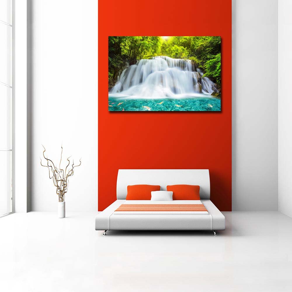 Pitaara Box Huai Mae Kamin Waterfall in Kanchanaburi Thailand | Peel & Stick Vinyl Wall Sticker for Bedroom & Living Room | 24 x
