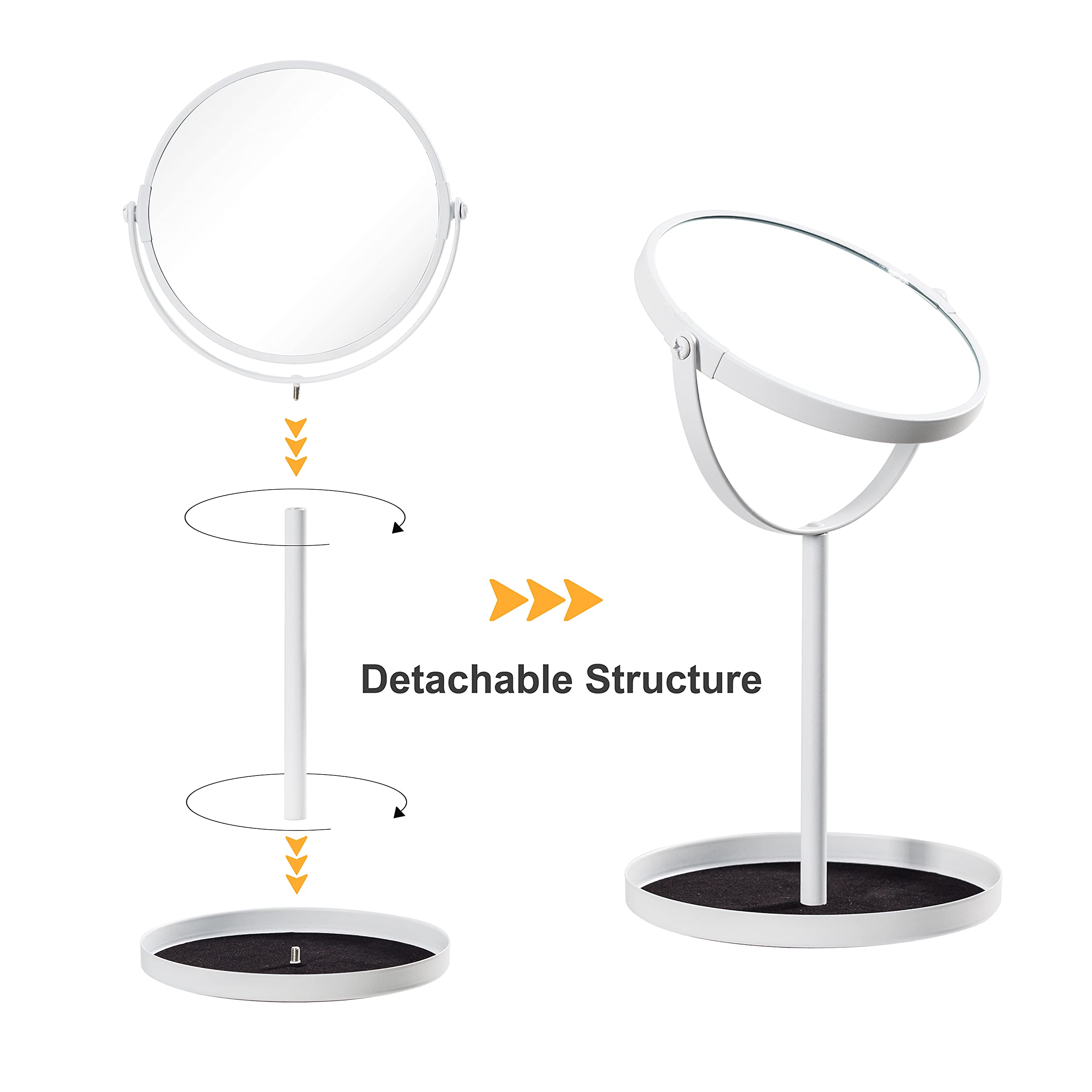 Ettori Makeup Mirror Dual Sided Vanity Mirror, 1X And 5X Magnification, 360 Swivel Round Mirror, No Light, White