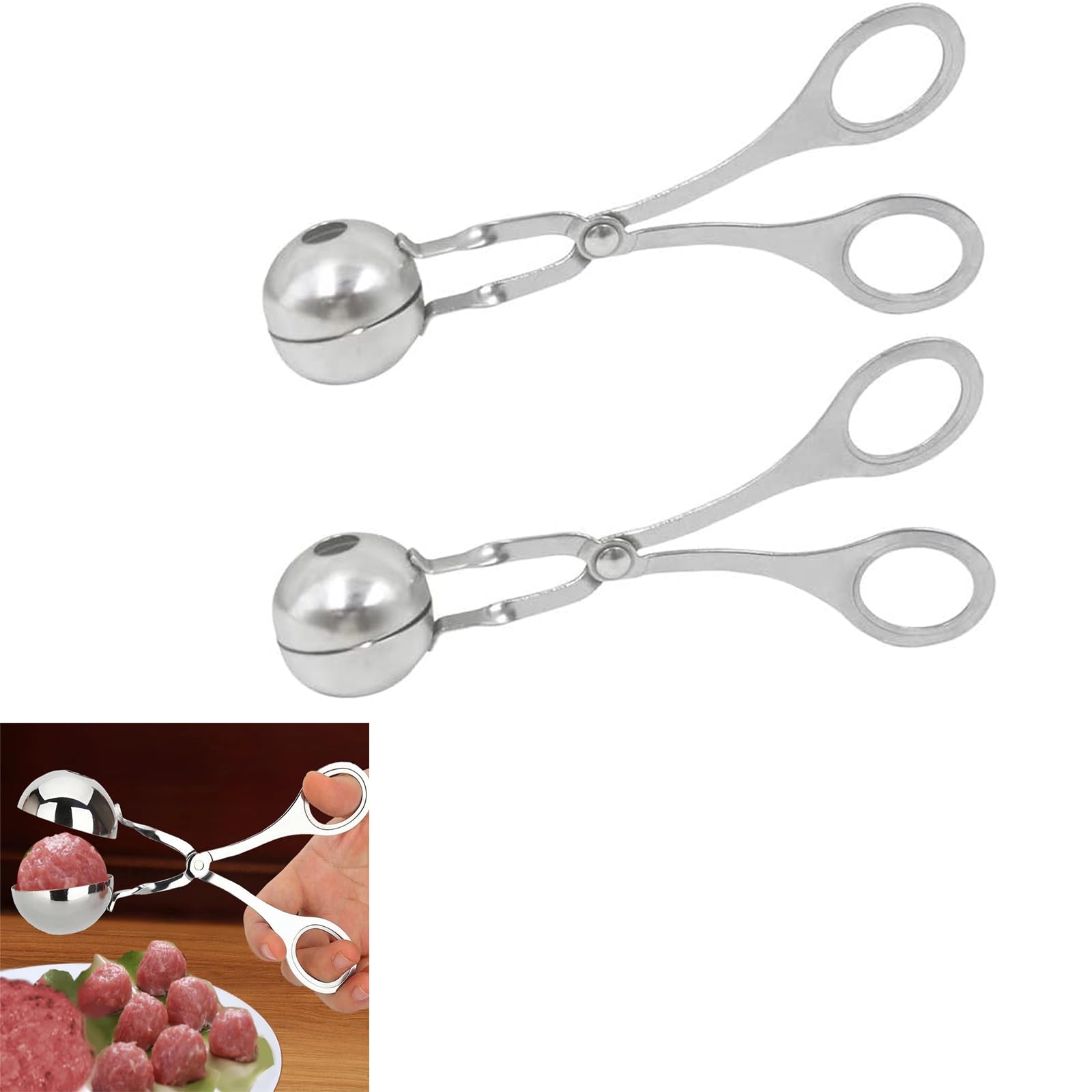 2 Pack Stainless Steel Meat Baller Ball Maker Meatball Scoop None-Stick Baller Tongs Meat Ball Maker Mold Cake Pop,Ice Tongs,Mea