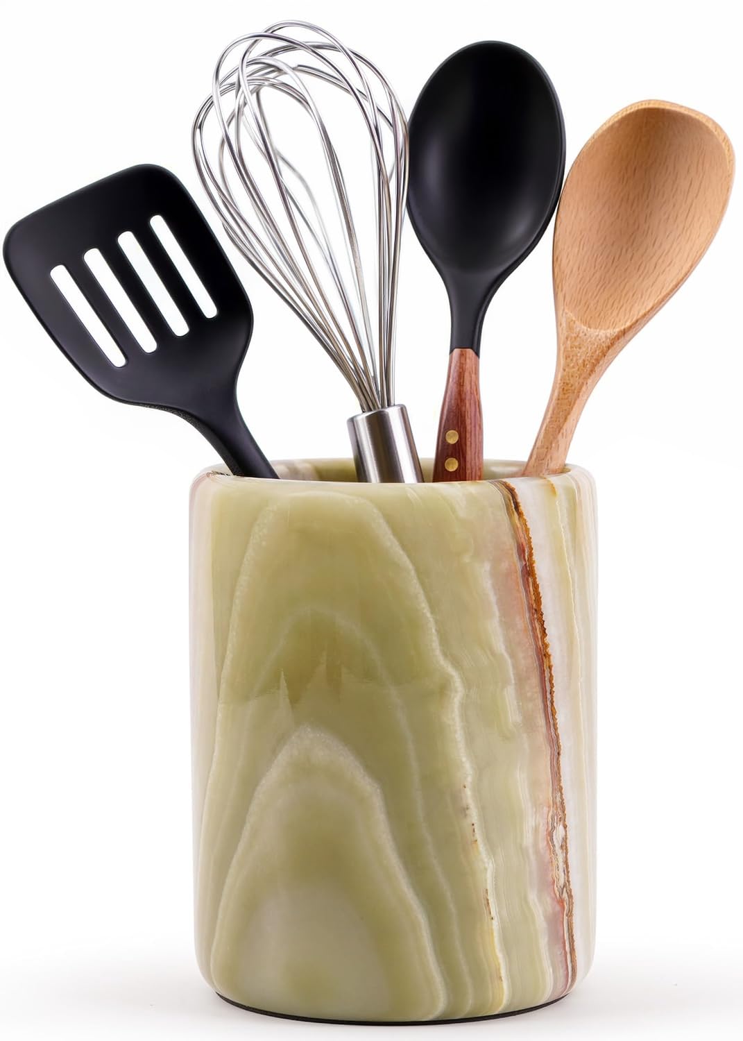 SPESHSTONES Marble Utensil Holder, 6.5 Inch Green Onyx Utensil Crock