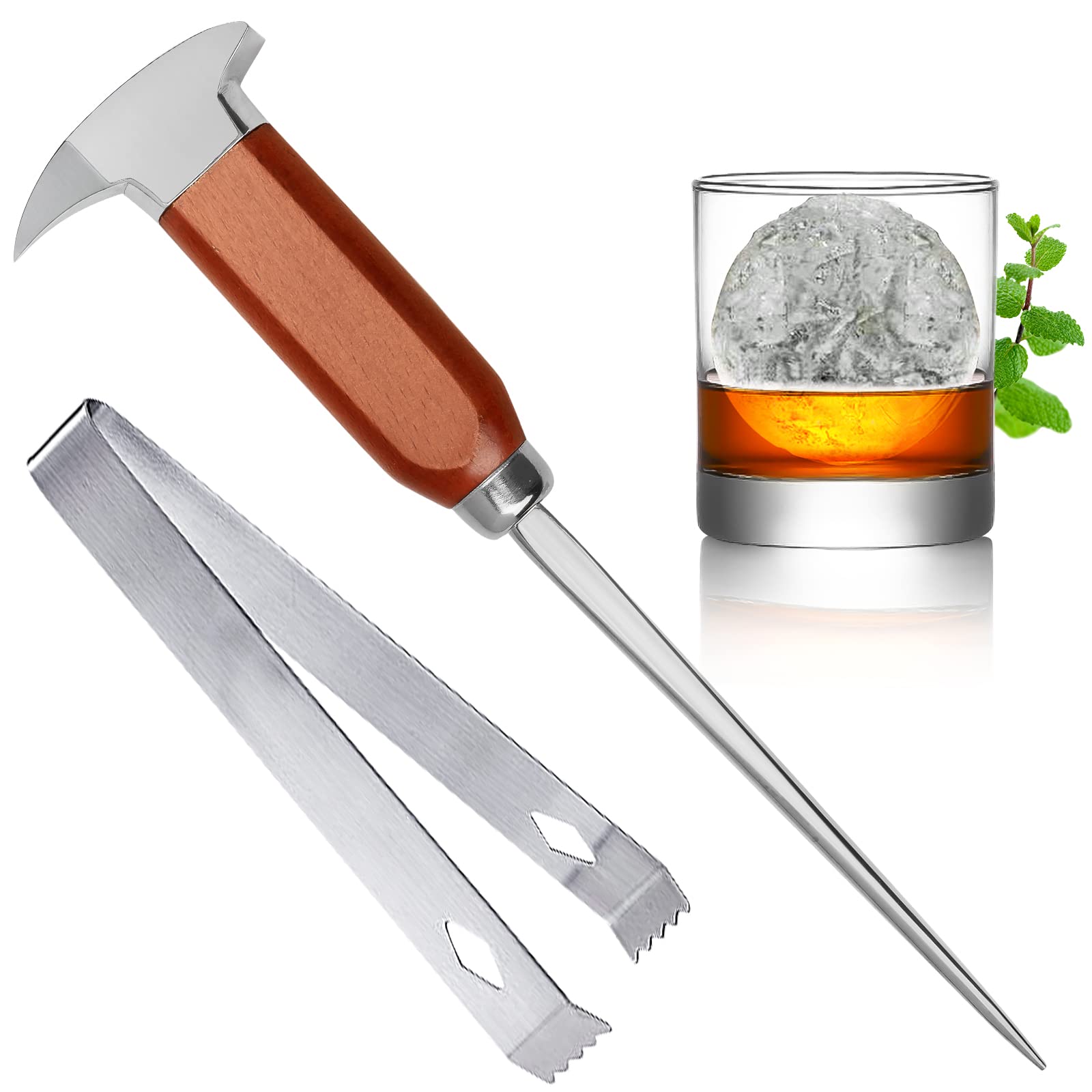 Ice Pick - 9 Inch Stainless Steel Ice Crusher And Ice Tong For Breaking Ice Japanese Style Ice Chipper Ideal For Bars And Home S