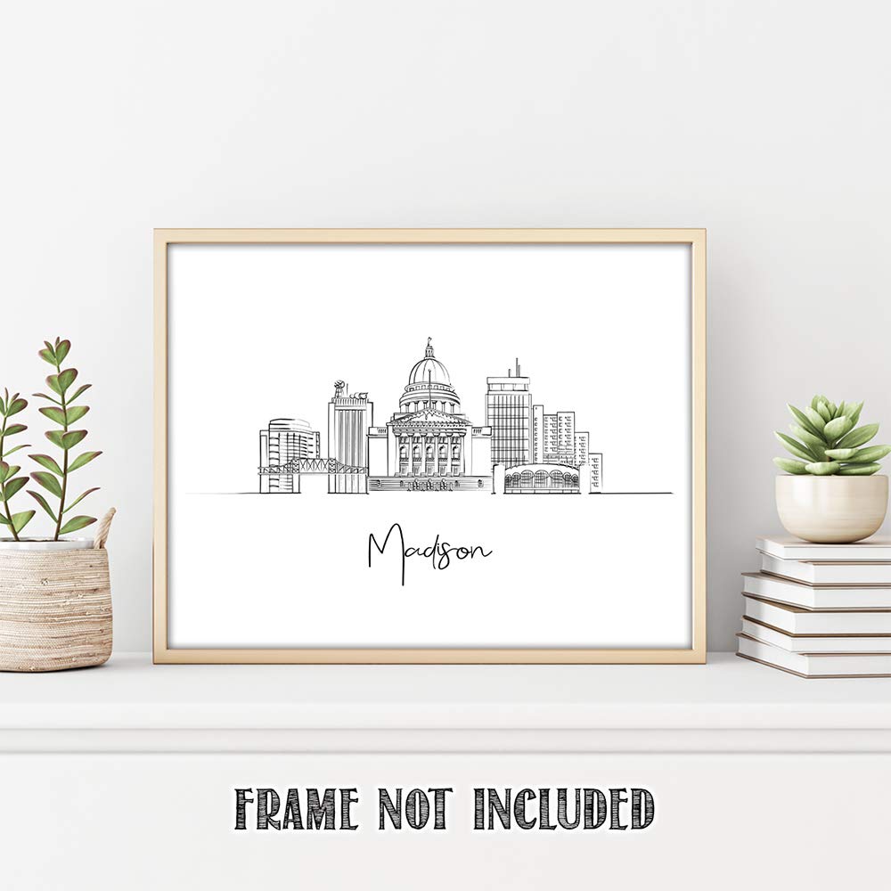Tj Originals - Wisconsin State City Skyline Landscape - United States Of America Travel Adventures & Vacation Cityscape Wall Art