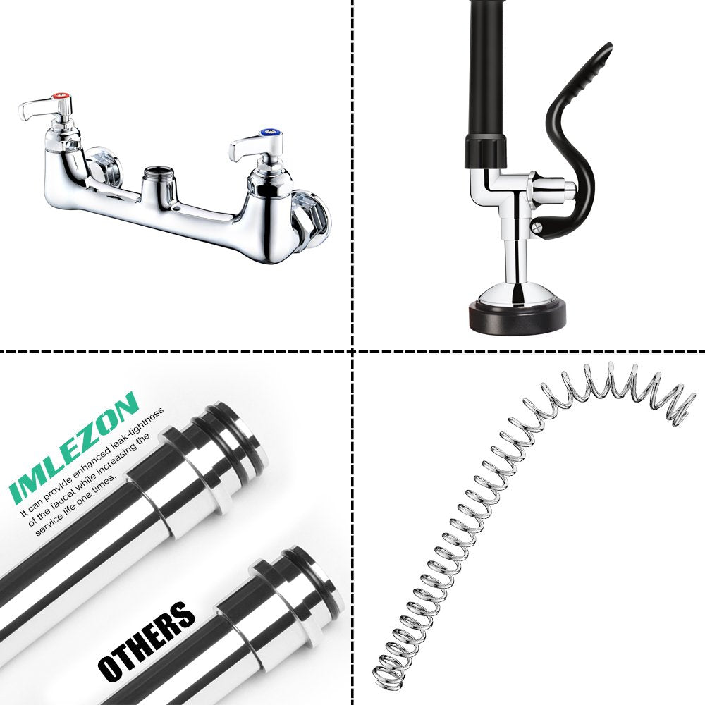 CWM Commercial Sink Faucet with Sprayer 36 inch Commercial Faucet Pre Rinse Sprayer 8 inch Wall Mount Center with 12 inch Add on Spout