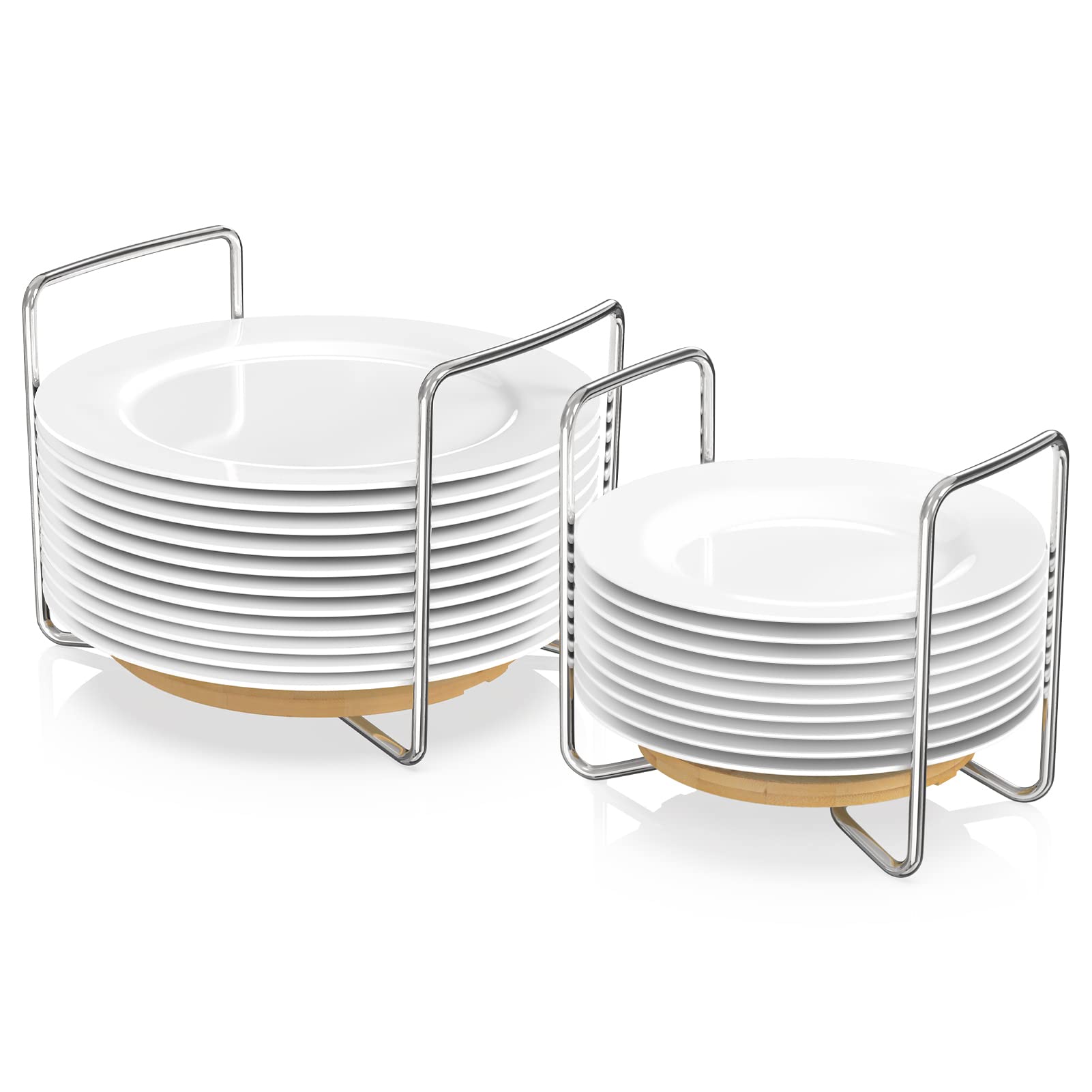 Wisuce Dish Racks For Kitchen Countertop Organizer - Bamboo Plate Holder Adjustable Size | Stainless Steel 304 Portable Handle F