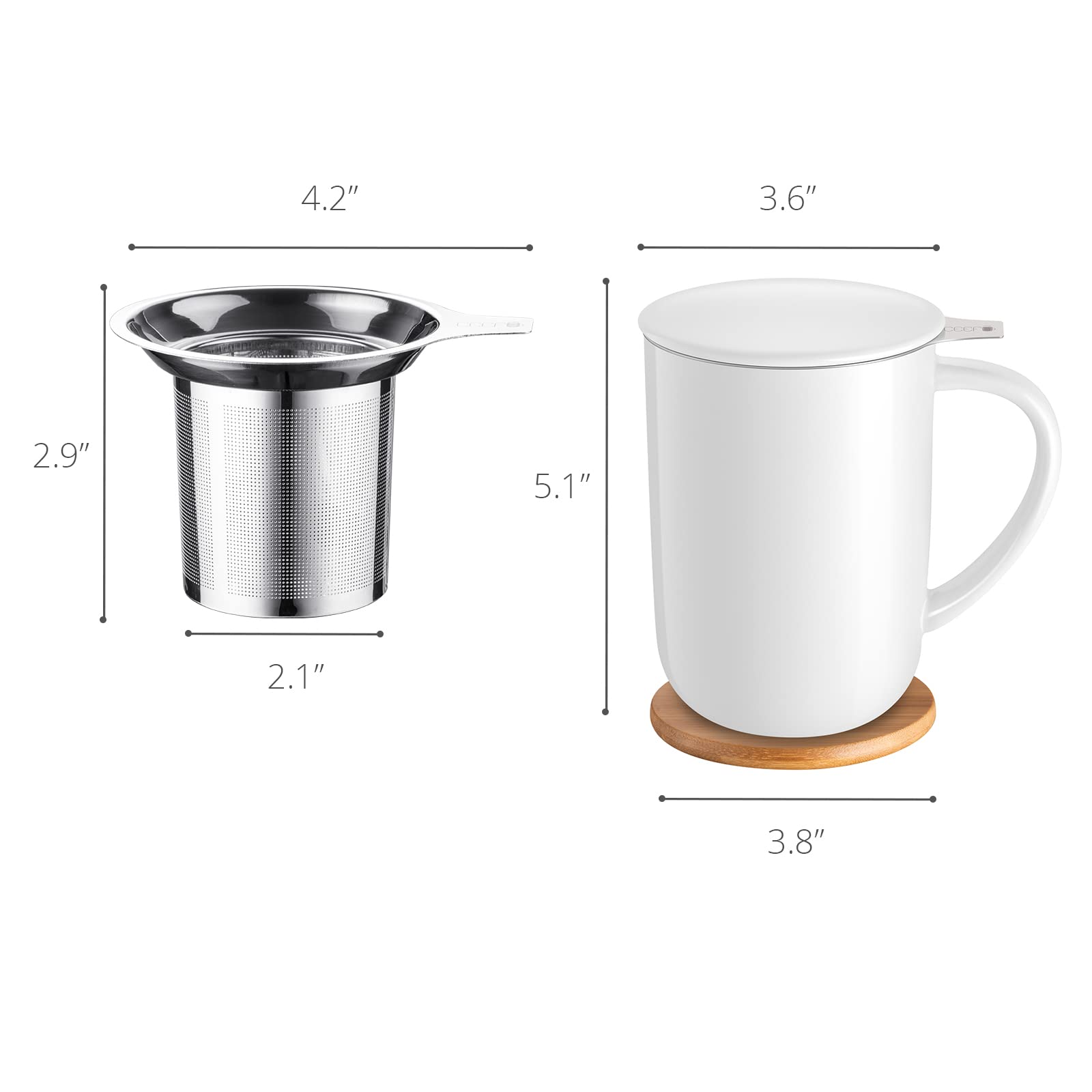 Ceefu Porcelain Tea Mug With Infuser And Lid, With Filter And Coaster, Loose Leaf Tea Cup Steeper Maker, 16 Oz For Tea/Coffee/Mi
