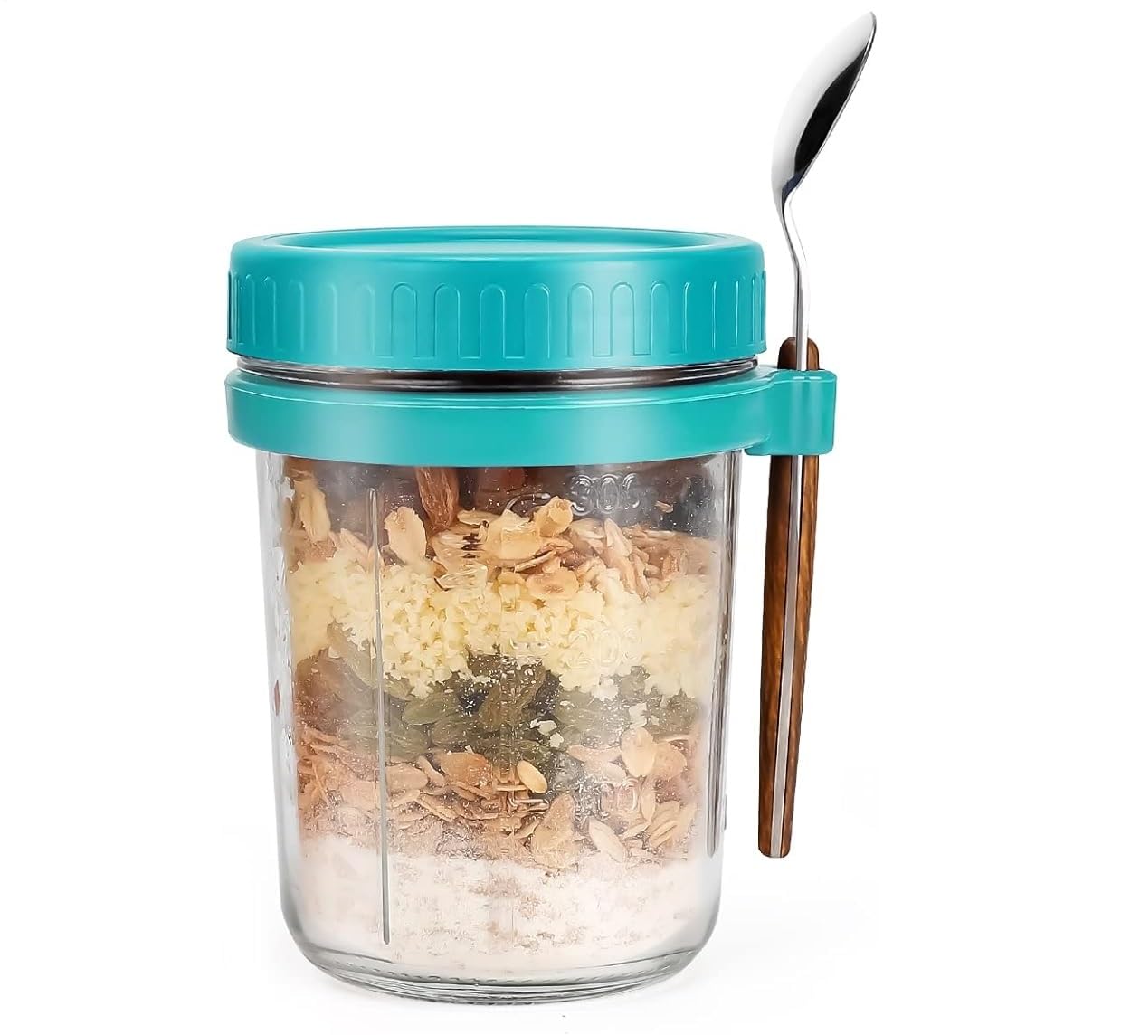 Probiz Overnight Oats Containers With Lids And Spoon,Mason Jars,350Ml Glass Oatmeal Container To Go For Chia Pudding Yogurt Sala