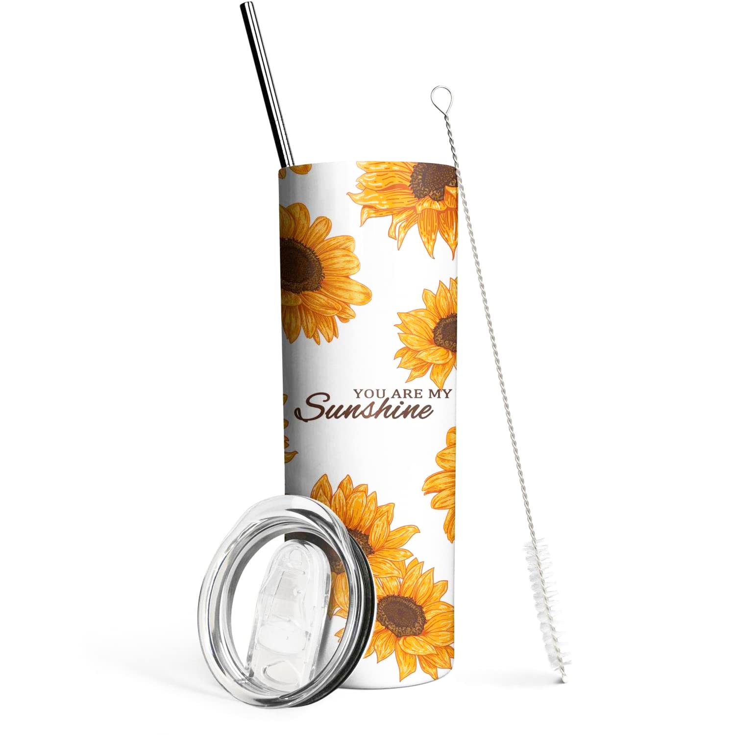 Sunflower Tumbler,Tumbler With Lid And Straw-You Are My Sunshine-Birthday Gifts For Women Mom Daughter Girlfriend Teenage Girls
