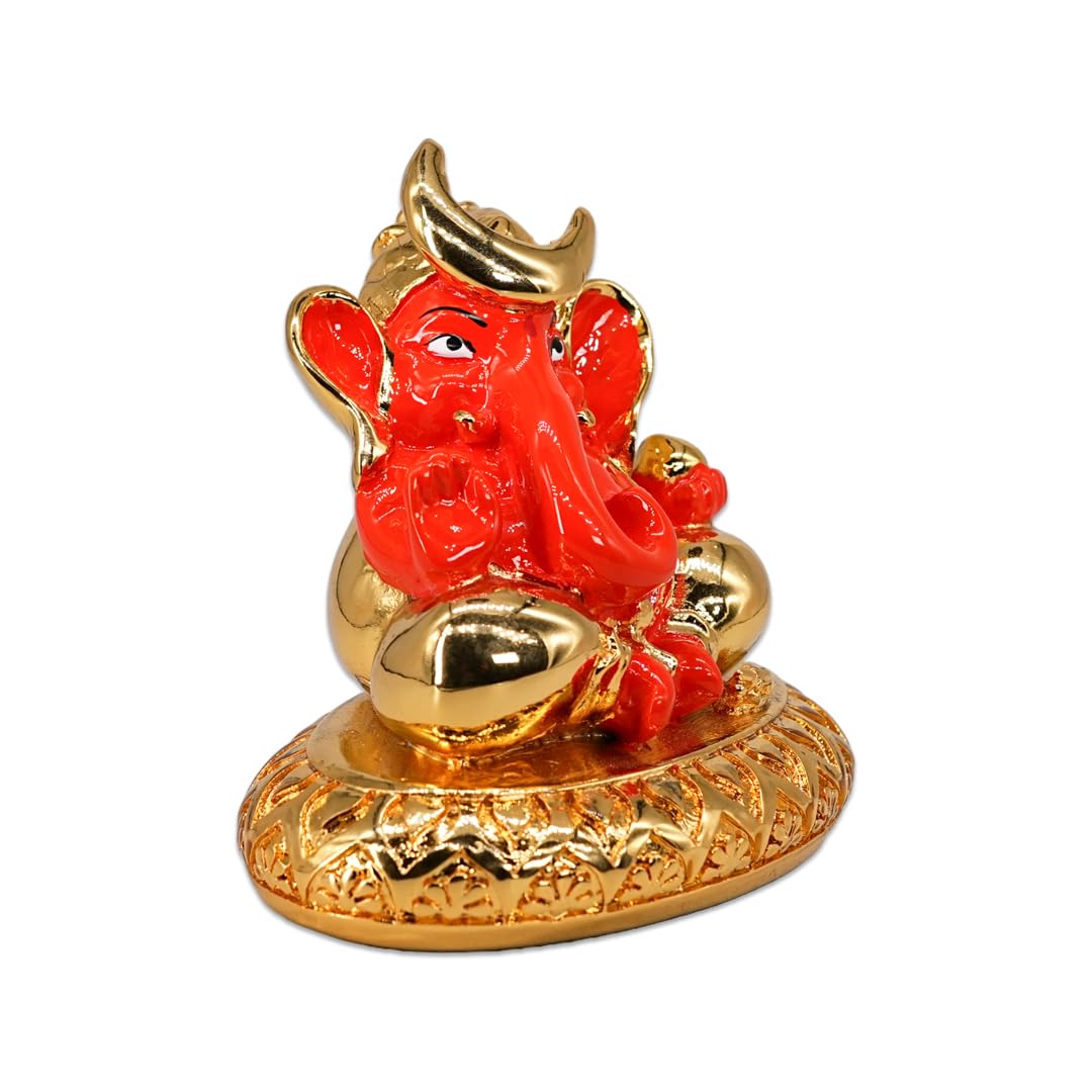 Aarya24Kt Gold Plated Chanda Ganesha With Base |Ganpati Idol For Car Dashboard, Office Desk & Home Temple | Prosperity & Protect