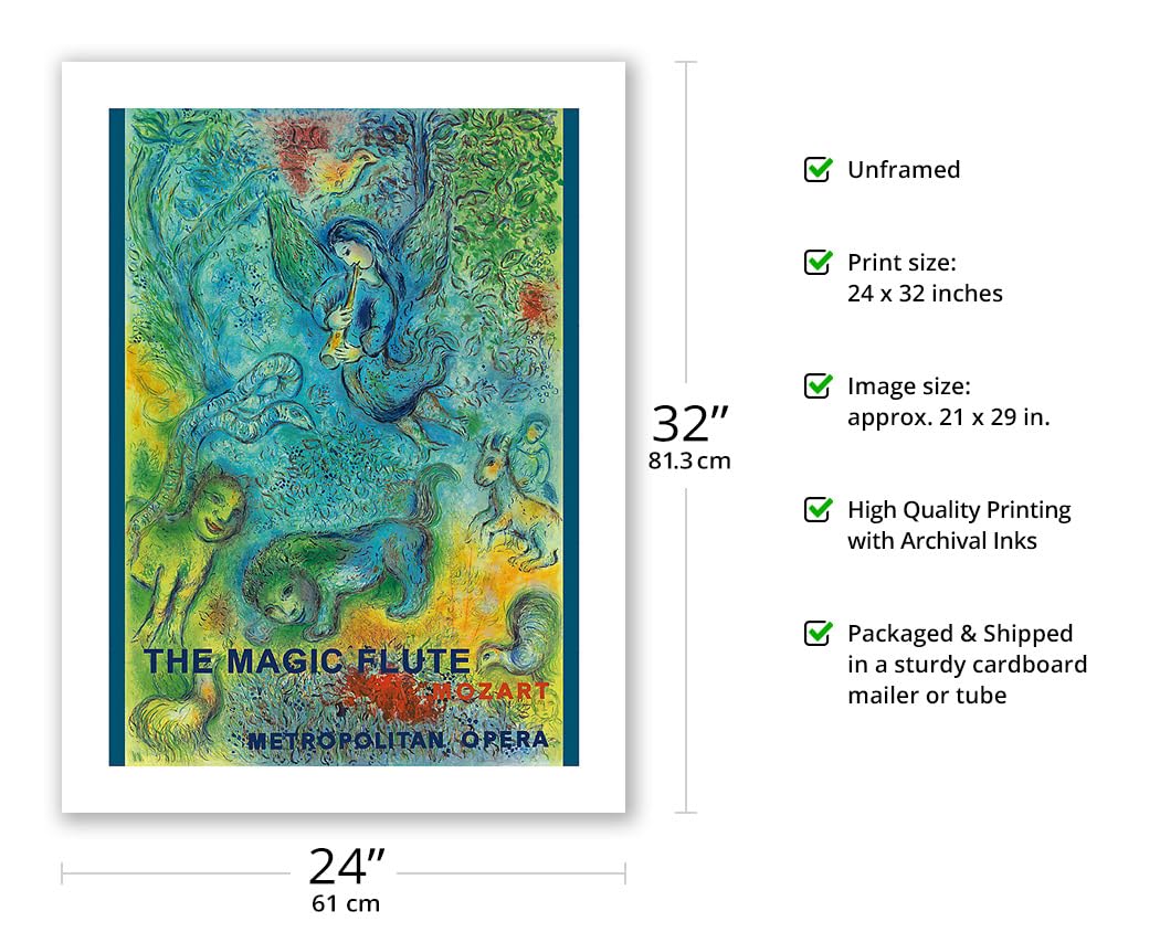 The Magic Flute - Mozart - Metropolitan Opera - Vintage Opera Poster By Marc Chagall C.1966 - Fine Art Matte Paper Print (Unfram
