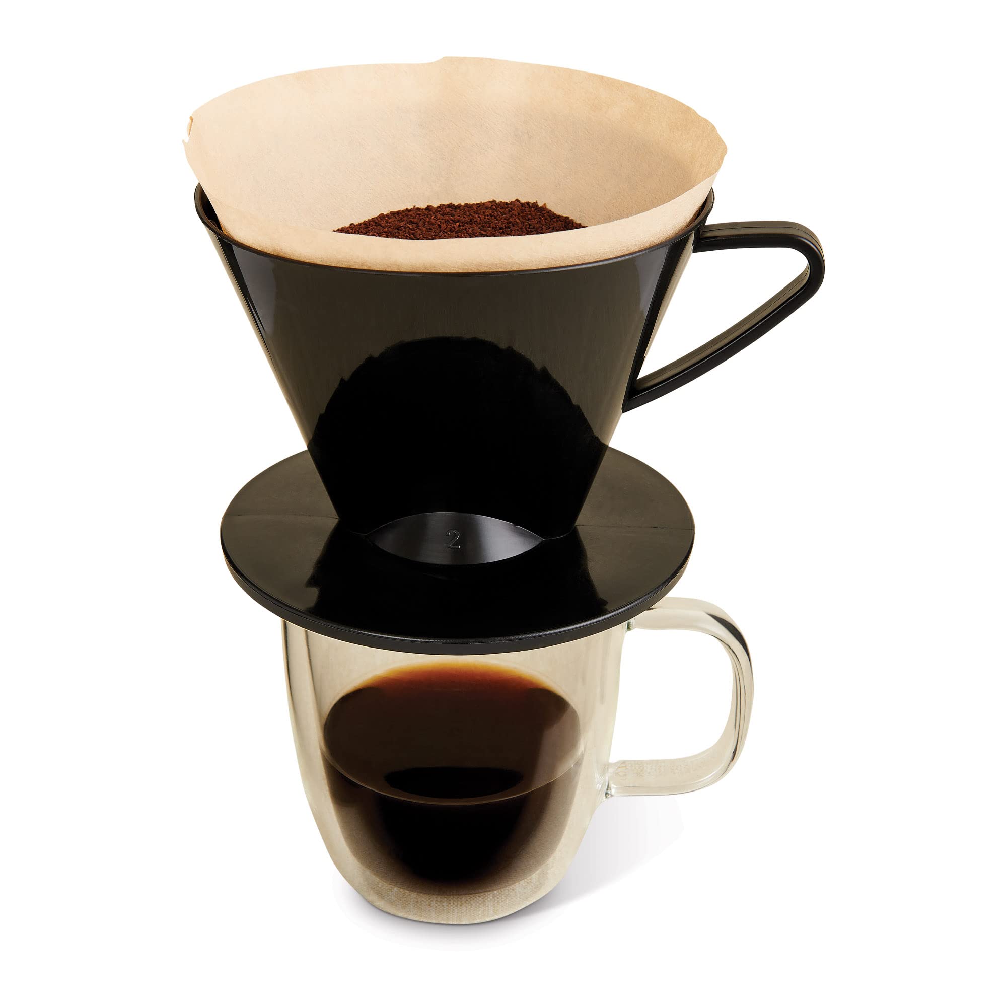 Fino Pour-Over Coffee Brewing Filter Cone, Number 2-Size, Black, Brews 2 To 6-Cups, Set Of 2