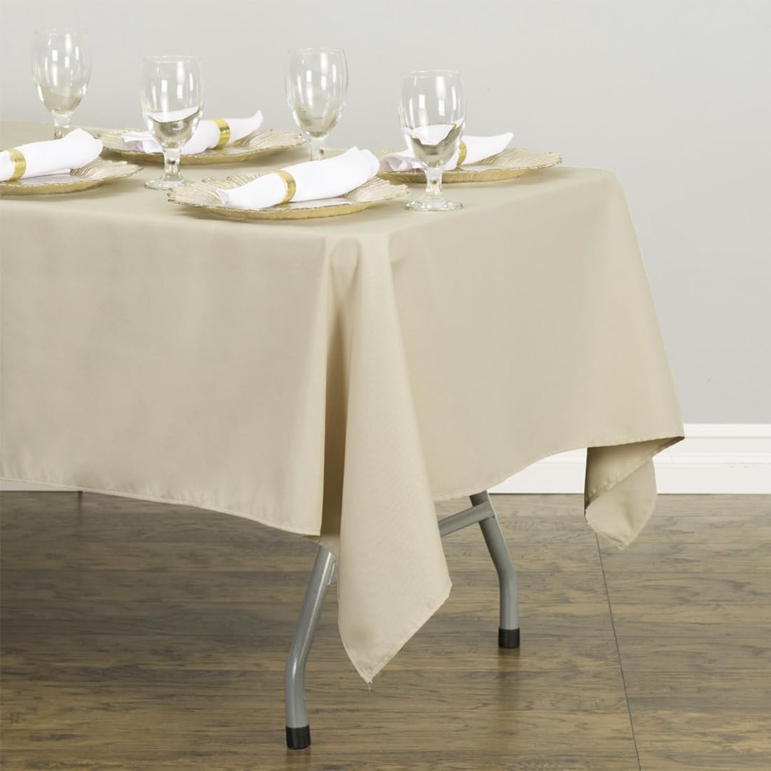 Ltc Linens 10 Pack Beige Rectangular Tablecloths 60 X 126 Inch For 8 Feet Rectangle Banquet Tables With Half-Drop - Stain And Wr