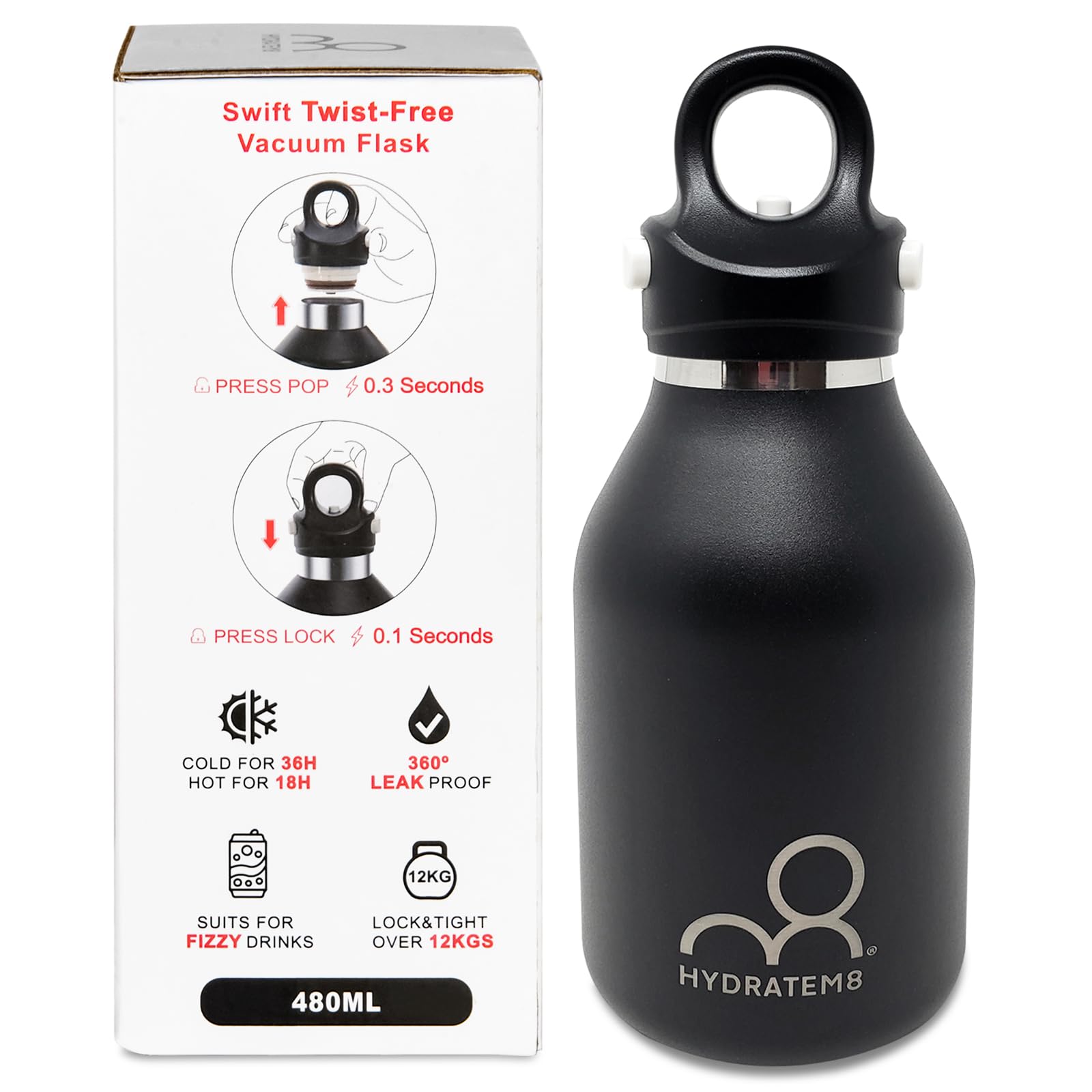 16oz Insulated Coffee Bottle  Vacuum Sealed Stainless Steel Thermal Flask with Leakproof Lockable Lid  Keep Cold and Hot for 2