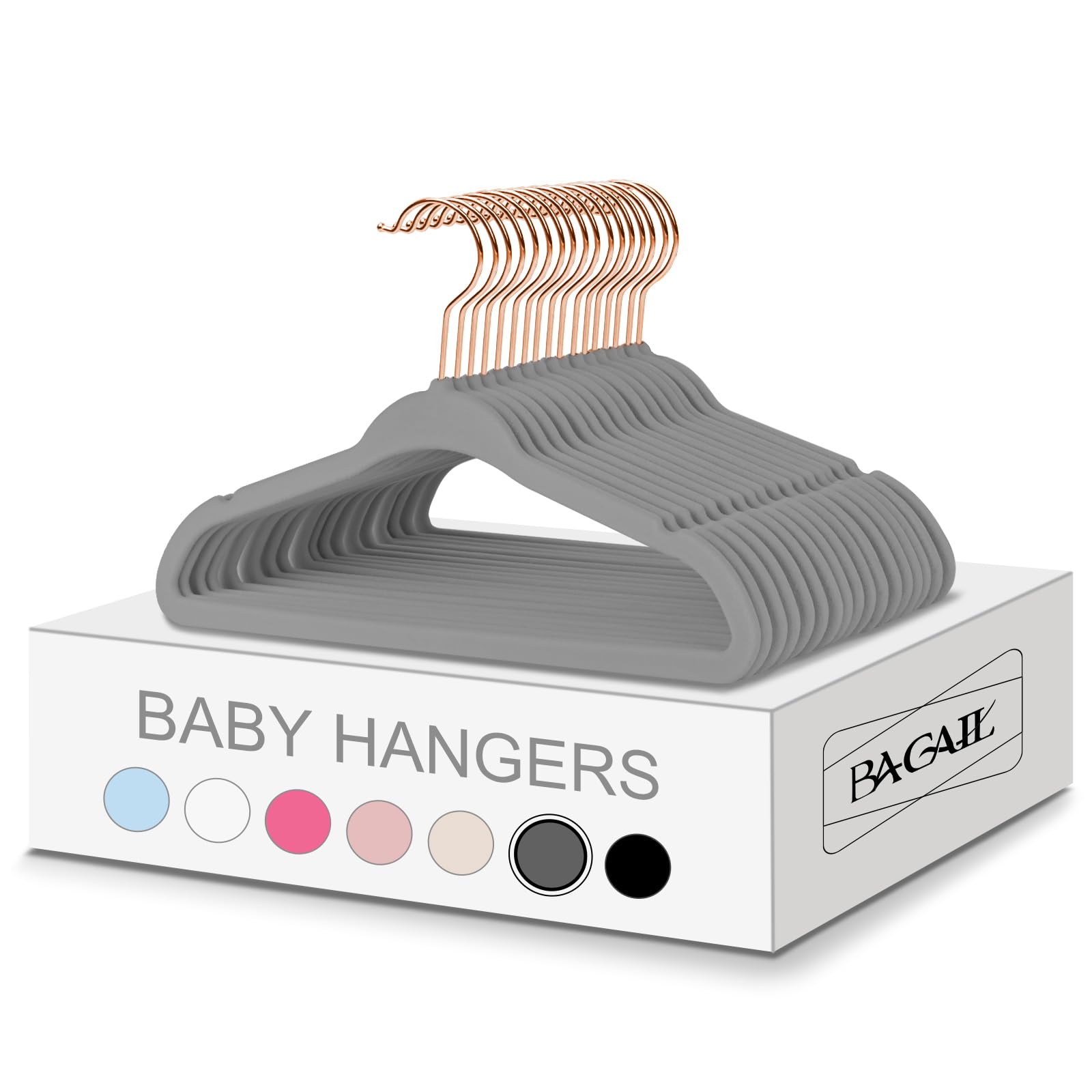 Bagail Kids Velvet Hangers 11 Inches Children'S Clothes Hangers Non-Slip Baby Hangers For Infant/Toddler (Grey/Rose Gold,50Pack)