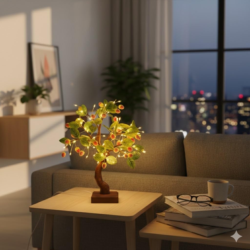 Imnishnay Strawberry Cherry Decorative Led Tree Lamp | Warm White Fairy Lights Bonsai Style Table Dcor | Aesthetic Night Lamp Fo