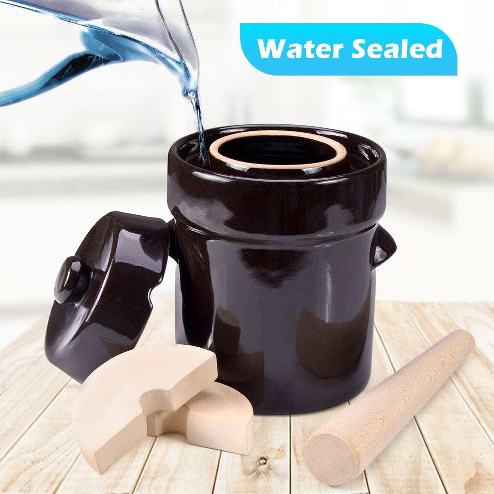 Seeutek Fermentation Crock Jar 5 Liter / 1.3 Gallon - Stoneware Pot For Fermenting, Pickling Kimchi, Pickles, Vegetables, Kombuc