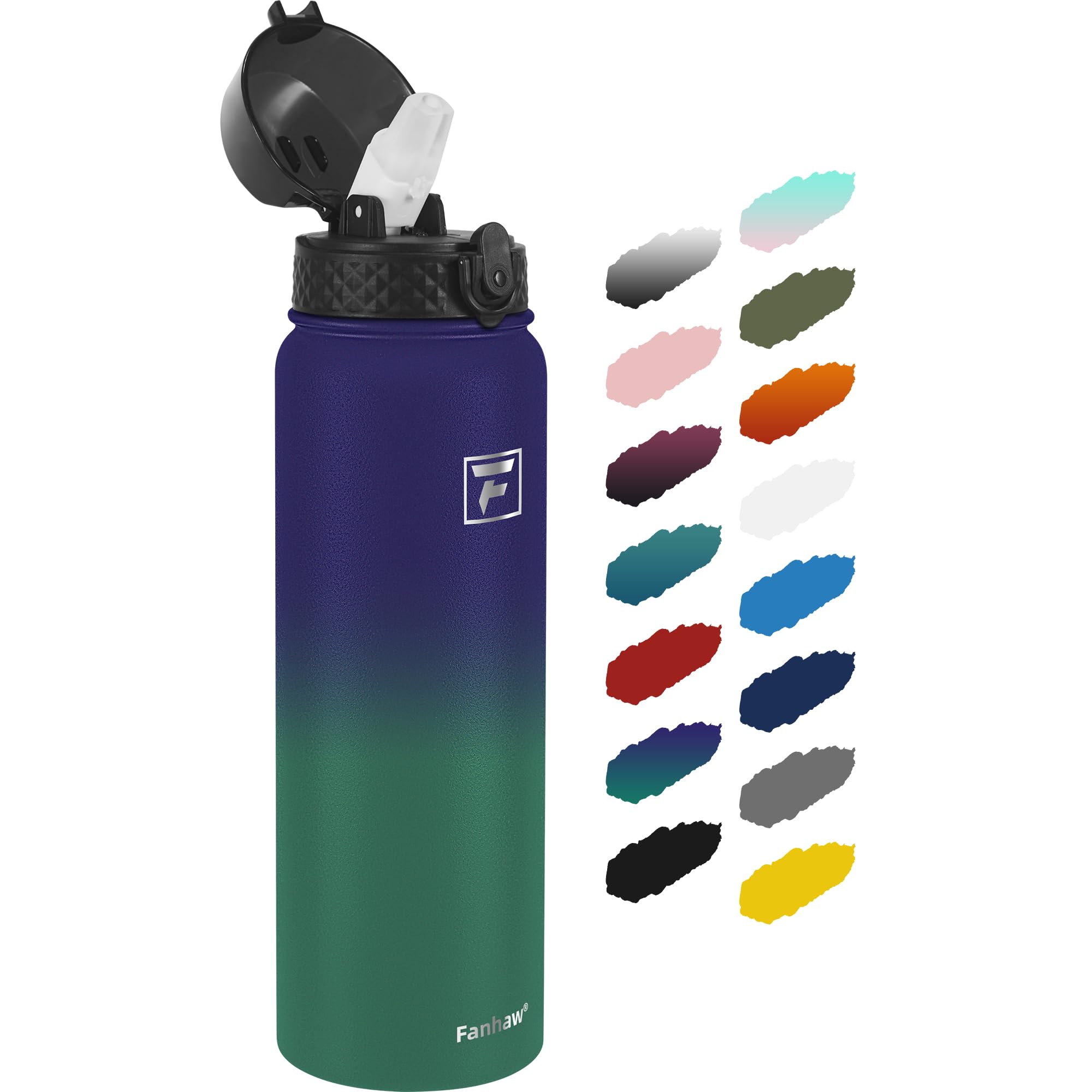 Fanhaw 32 oz Insulated Stainless Steel Water Bottle with Straw Lid, Leakproof Sports Bottle for Men, Women & Teens (Purple Green