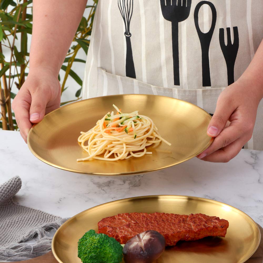 4-Piece Stainless Steel Dinner Plates Dessert Salad Plates Set Indian, Mingcheng 9.1 Inch Colorful Metal Platter For Camping, Un