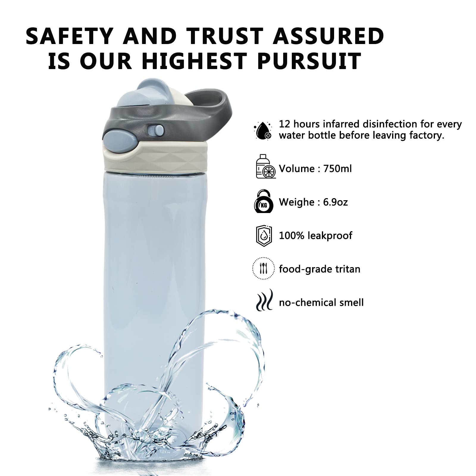 Dearart 2-Pack 26Oz Grey Water Bottle And Pink Water Bottle Without Straw, Autospout Bpa Free Has Handle Easy Carried, Suit Offi