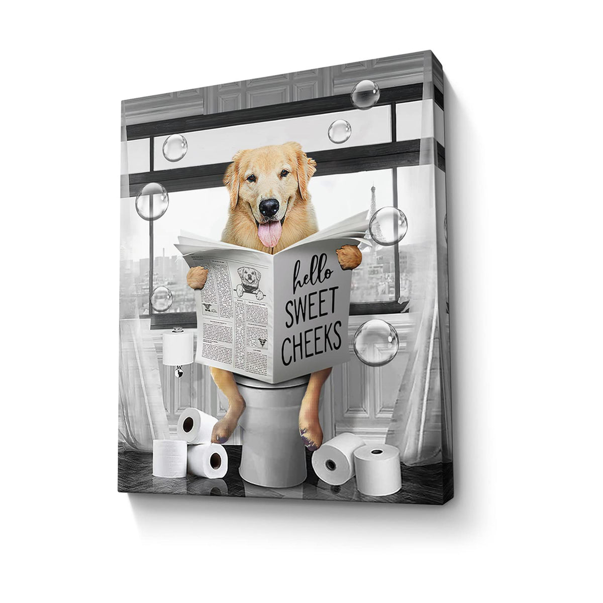 Funny Golden Retriever Wall Art Black And White Dog Bathroom Print Farmhouse Bathroom Animals Wall Decor Dog Sitting In Toilet R