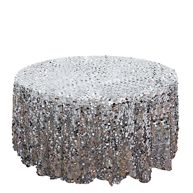 Balsacircle 120-Inch Silver Big Payette Round Xl Sequin Tablecloth Table Linens Wedding Party Events Decorations Kitchen Dining