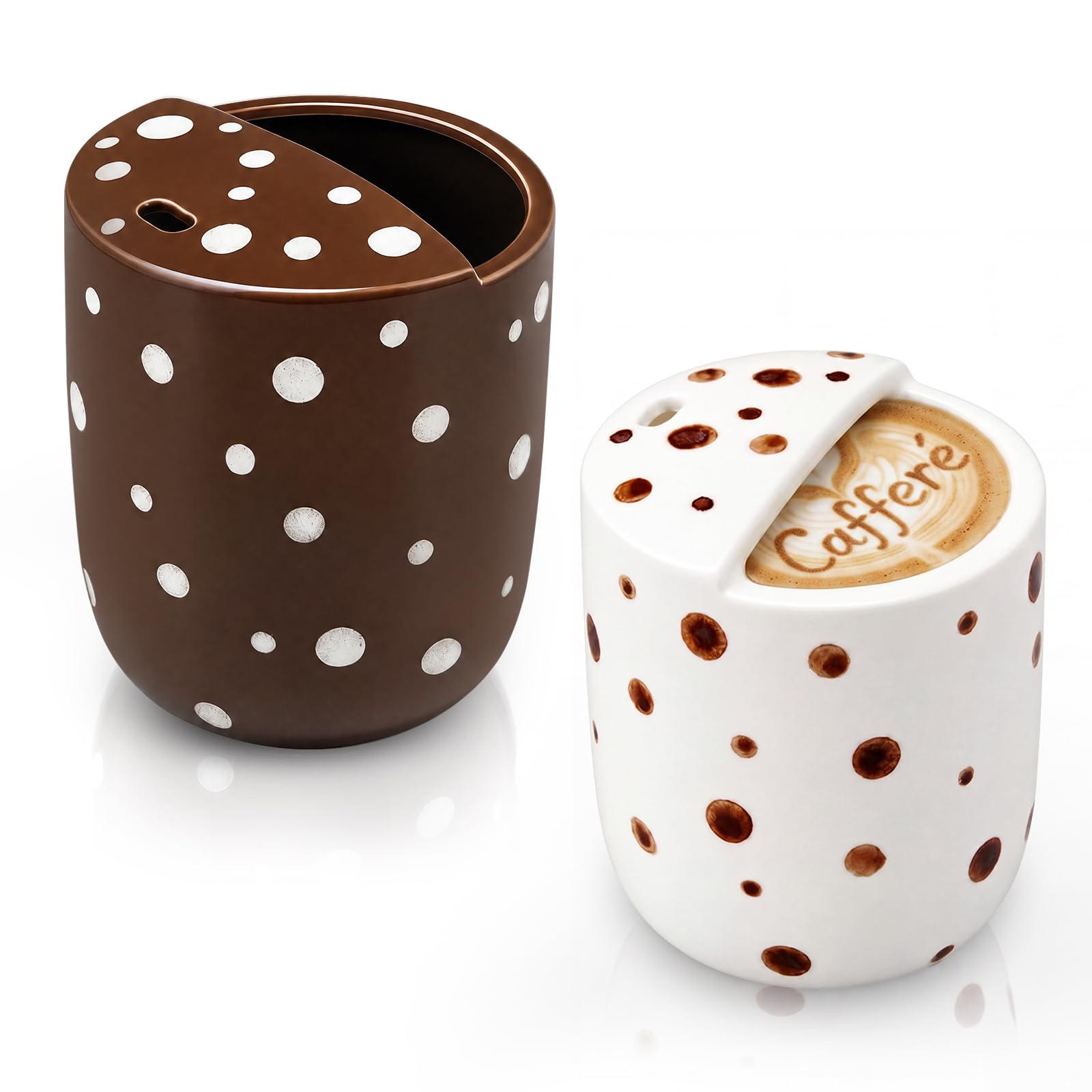 Hushee 2 Pack Ceramic Mugs with Sip Hole, 10oz Dotted Espresso Cup
