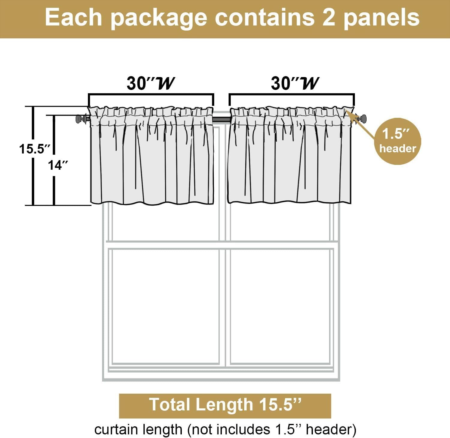 Lecloud Bessie Christmas Red Valances 14 Inch Length 2 Pcs, Festive Light Filtering Faux Linen Curtains, Retro Dual Rod Pocket A