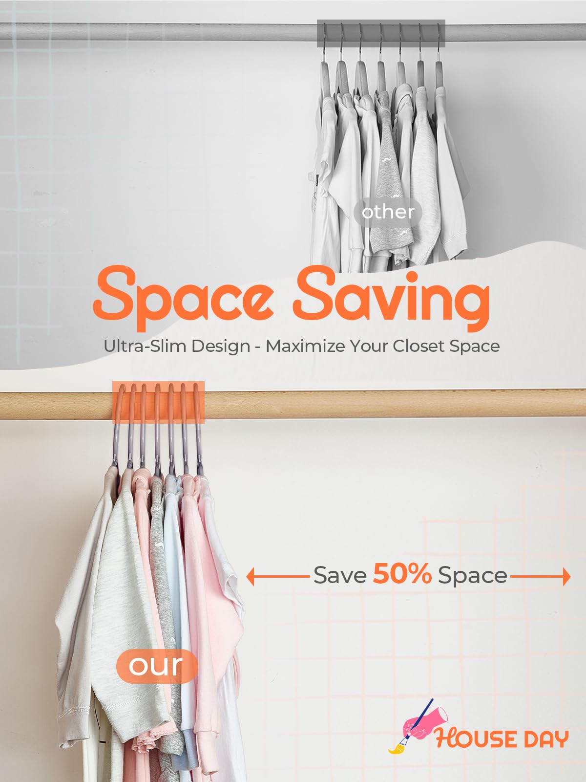 House Day Premium Baby Hangers 20 Pack, 11 Inch Kids Plastic Hangers Grey, Slim Childrens Hangers For Infant, Toddler, And Child