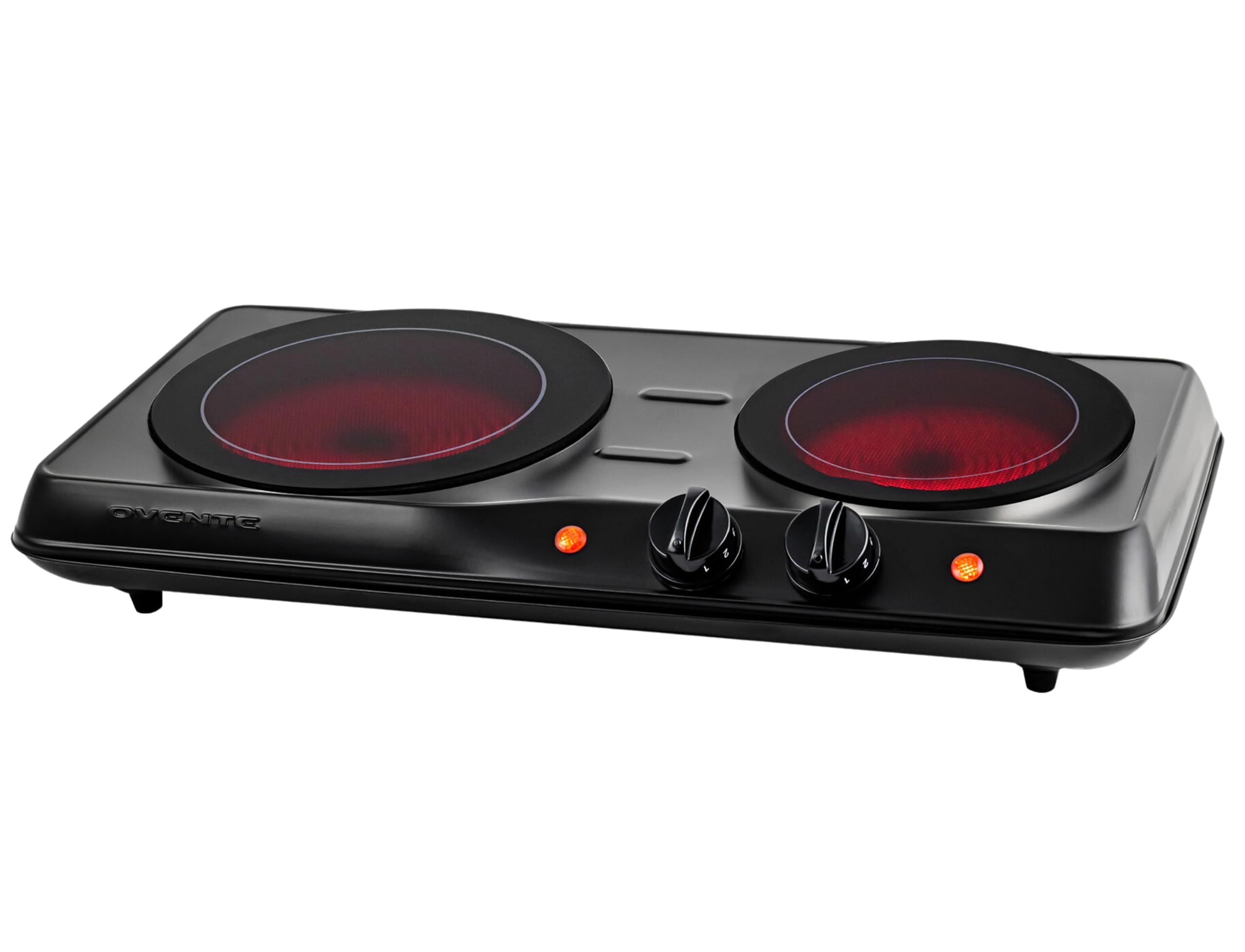 OVENTE Countertop Infrared Double Burner, 1700W Electric Hot Plate and Portable Stove with 7.75 and 6.75 Ceramic Glass Cooktop, 
