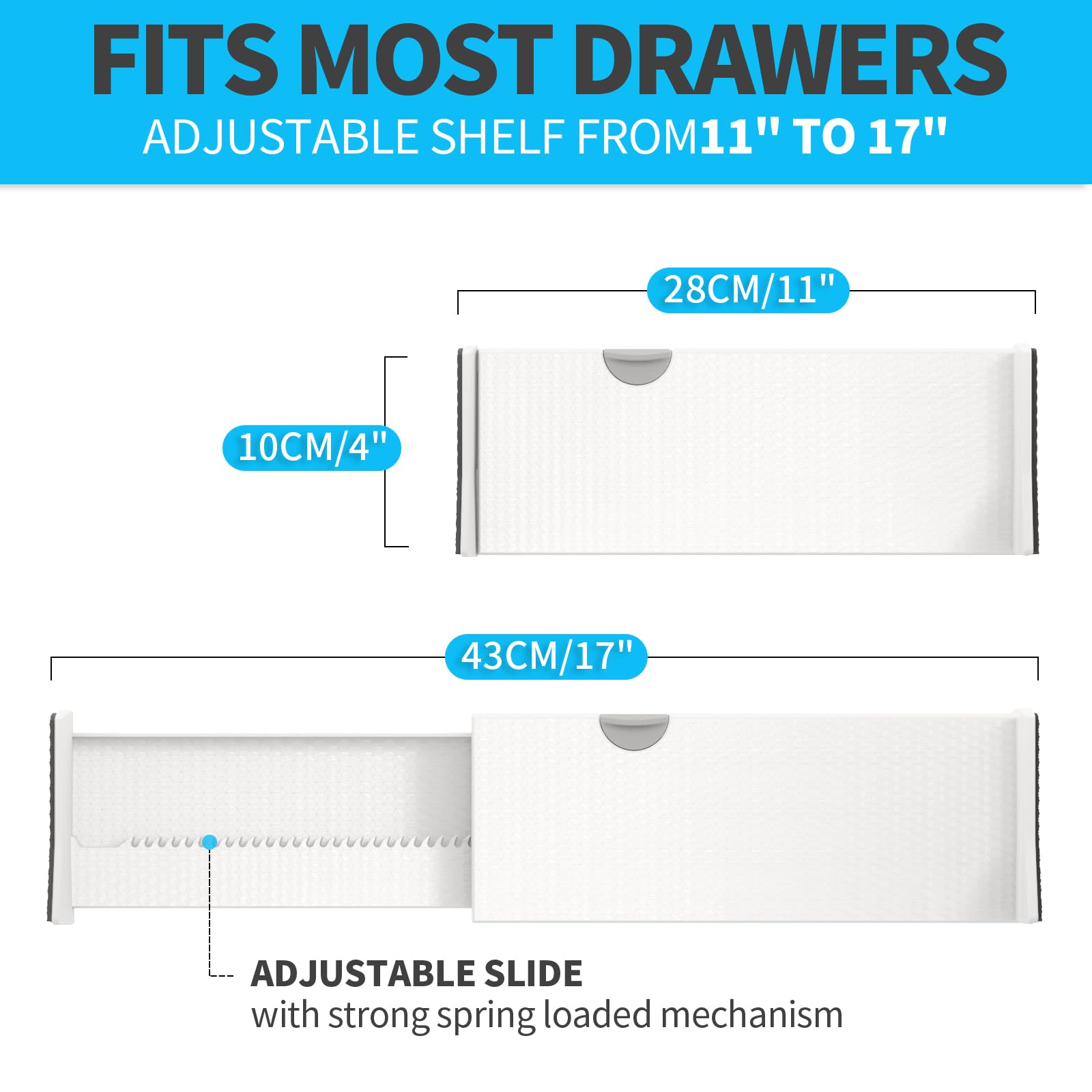 NTQNOIKA Drawer Dividers Organizer 10 Pack, Adjustable Separators 4'' High Expandable from 11-17'' for Bedroom, Bathroom, Closet
