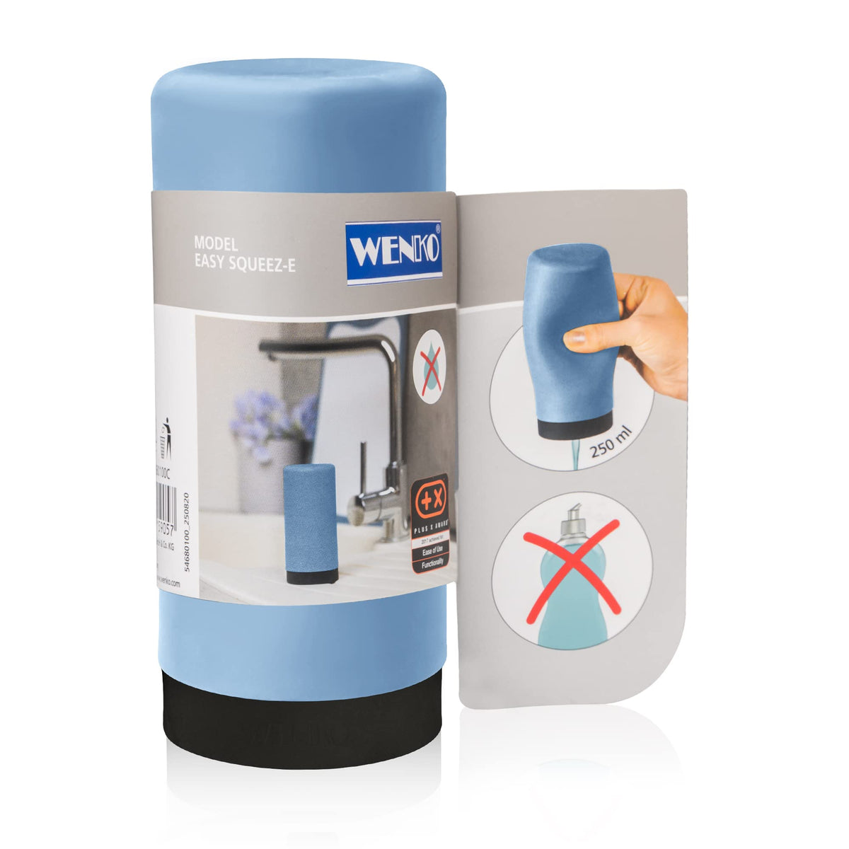 Wenko Easy Squeez-E Washing, Refillable Dish Liquid And Hand Soap Kitchen And Bathroom, Countertop Dispenser, 2.4 X 2.4 X 5.5 In