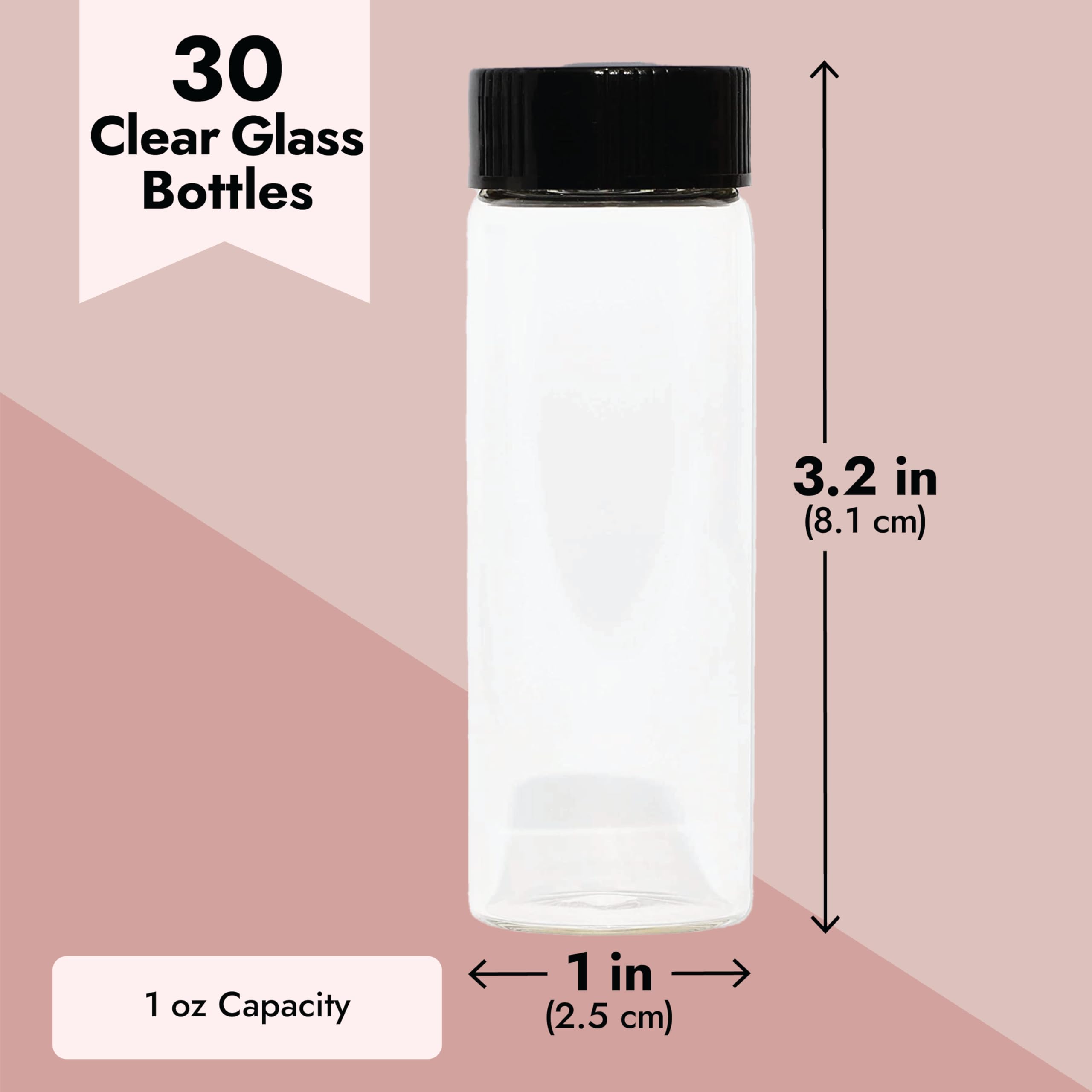 30 Pack Clear Liquid 1 Oz Glass Bottles With Caps For Cosmetics, Makeup, Sample Liquid Storage (30 Ml)