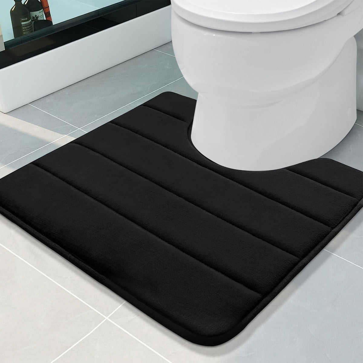 Buganda Memory Foam U-Shaped Contour Toilet Rugs, Non Slip Absorbent Toilet Mat, Thick Soft Washable Bathroom Rugs, Floor Carpet