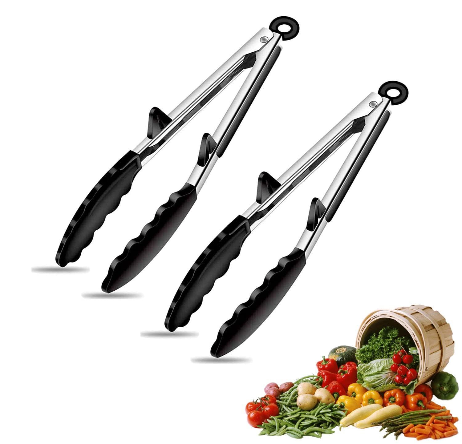 Silicone Tongs For Cooking  Bbq Grilling Tong  Serving Tongs  Stainless Steel Cooking Tongs  NonSlip Food Tongs (9 Inch, Bl