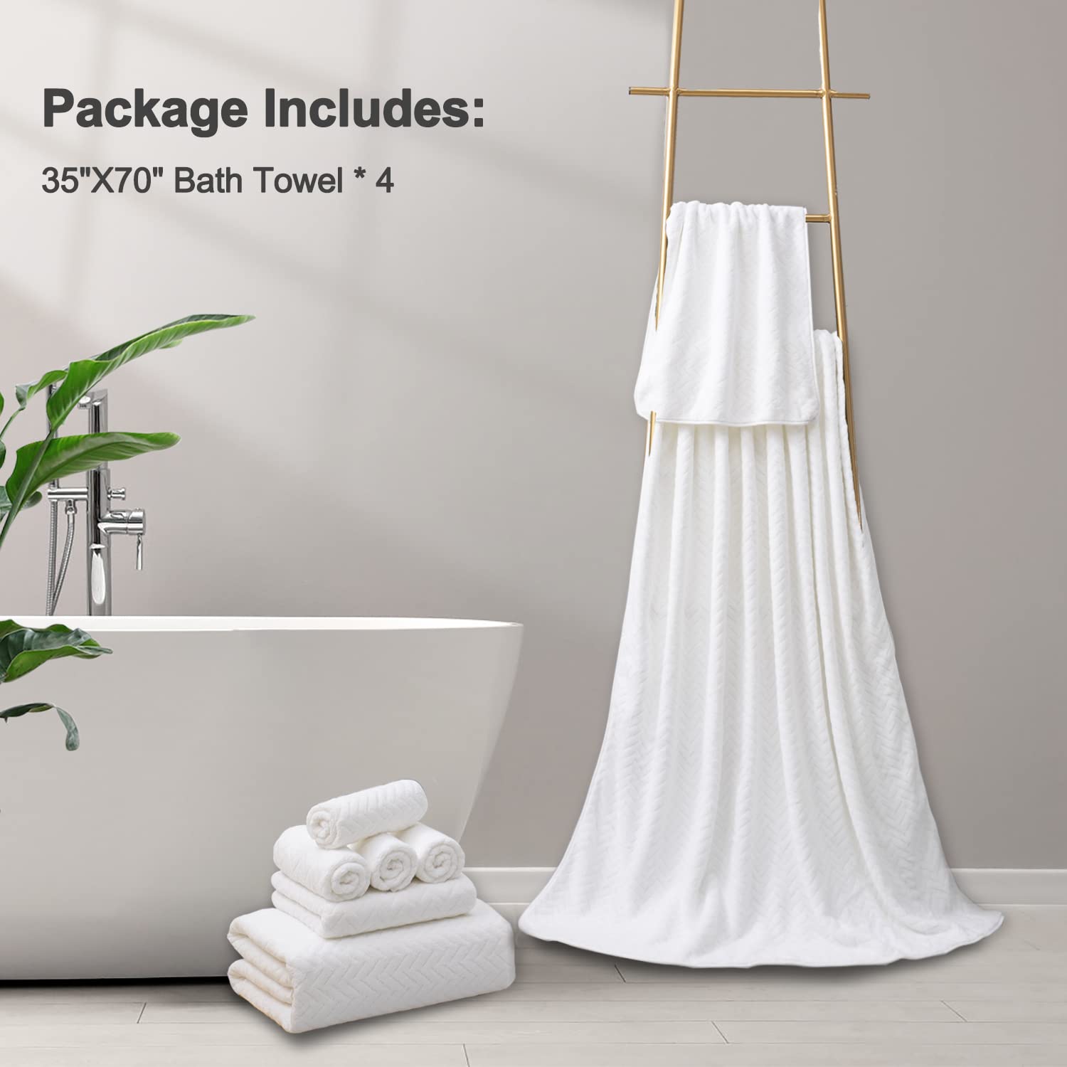4 Pack Large Bath Towels Set 35''x70'' White Oversized Bath Sheet Chair Towels  600 GSM Ultra Soft & Absorbent Towels for Bathroom  Quick Dry Towel for Gym Hotel Camp Pool